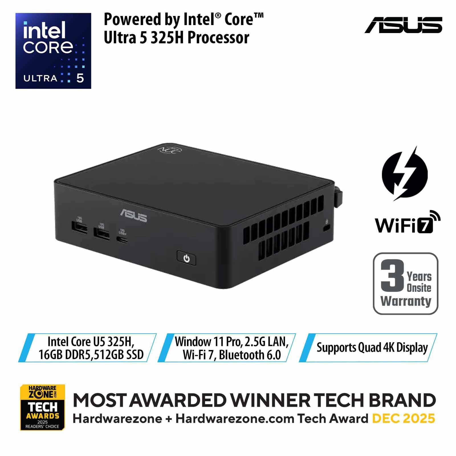 ASUS Nuc 16 Pro U5-325 16gb 512gb Ssd Win 11 Pro Intel Graphics Black RNUC16GDKU5673N3-image 1