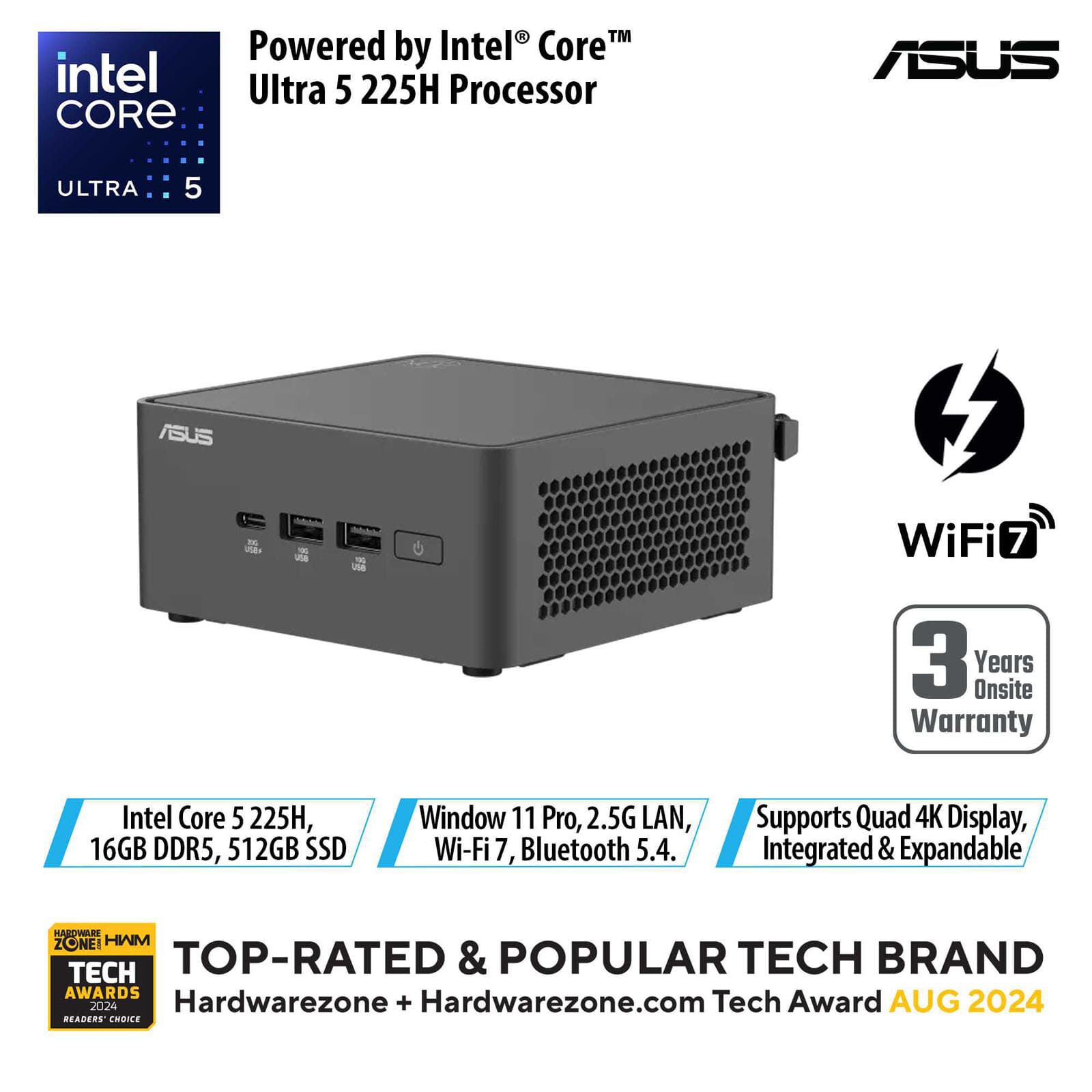 ASUS Nuc 15 Pro U5-225h 16gb 512gb Ssd Win 11 Pro Intel Arc Graphics RNUC15CRHU5063C3-image 1