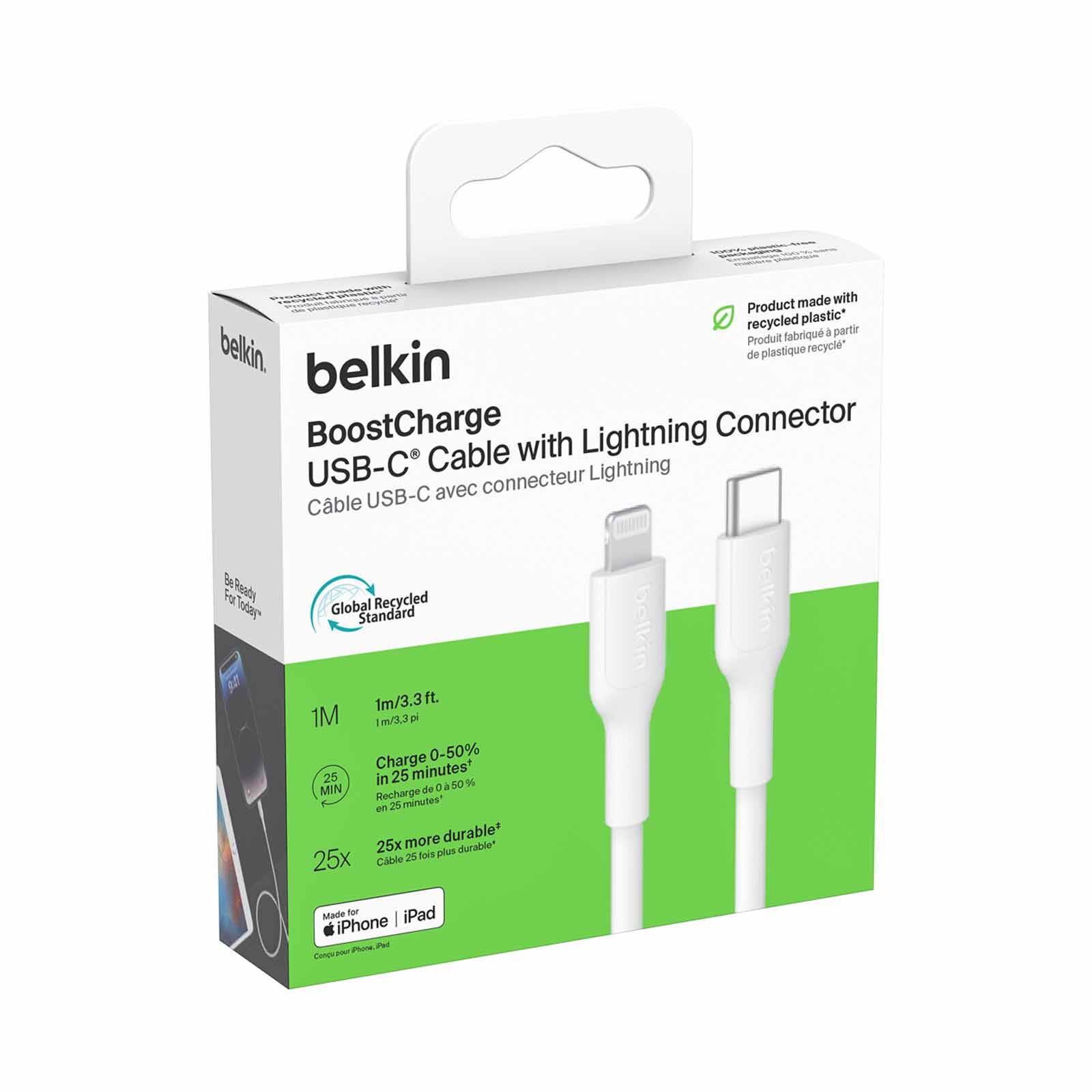 BELKIN Usb-c - Lightning Cable, Pcr, 1m, White CAA021FQ1MWH-image 3