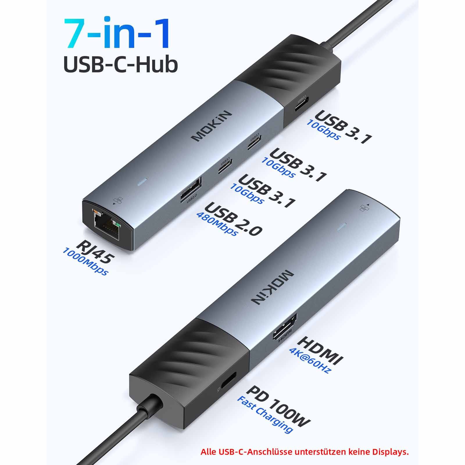 MOKIN 7 In 1 1xhdmi4k/60hz+3*usb-c 3.1+1*usb-a 2.0+1*gigabit Ethernet Rj45+usb-c Pd Charging Hub MK-MOUC6001-image 3