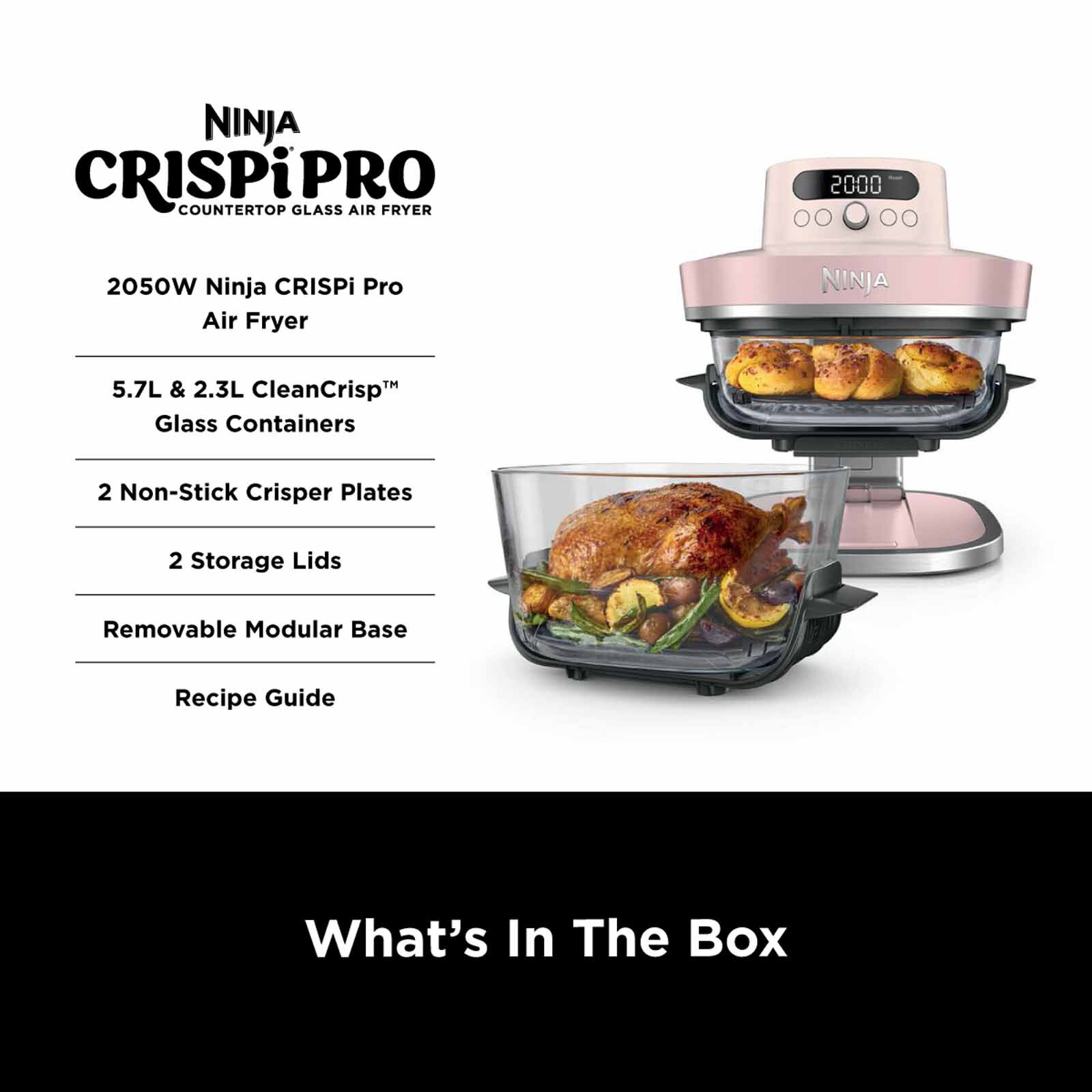 NINJA Crispi Pro Countertop Glass Air Fryer - Bone White AS101SMWH-image 15