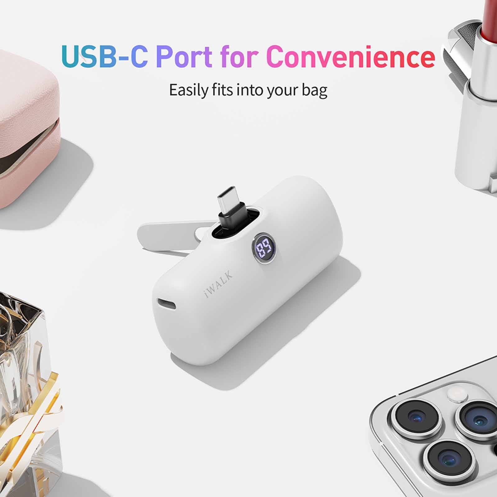 IWALK Linkpod Style Powerbank W/foldable Stand (5000mah) Type-c White LPS001C-002A-image 2