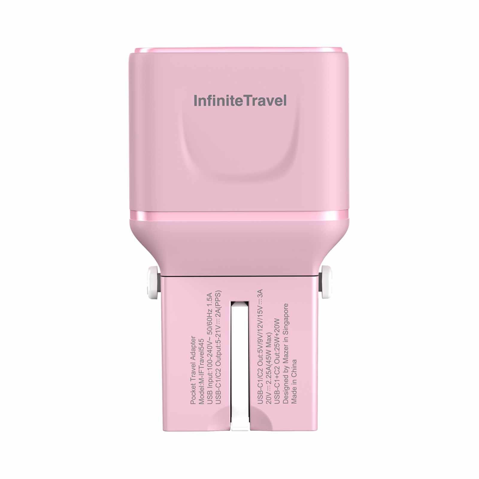 MAZER Infinitetravel Pocket Gan Pd45w 2c Travel Charger-pink M-IFTRAVEL545-PK-image 2