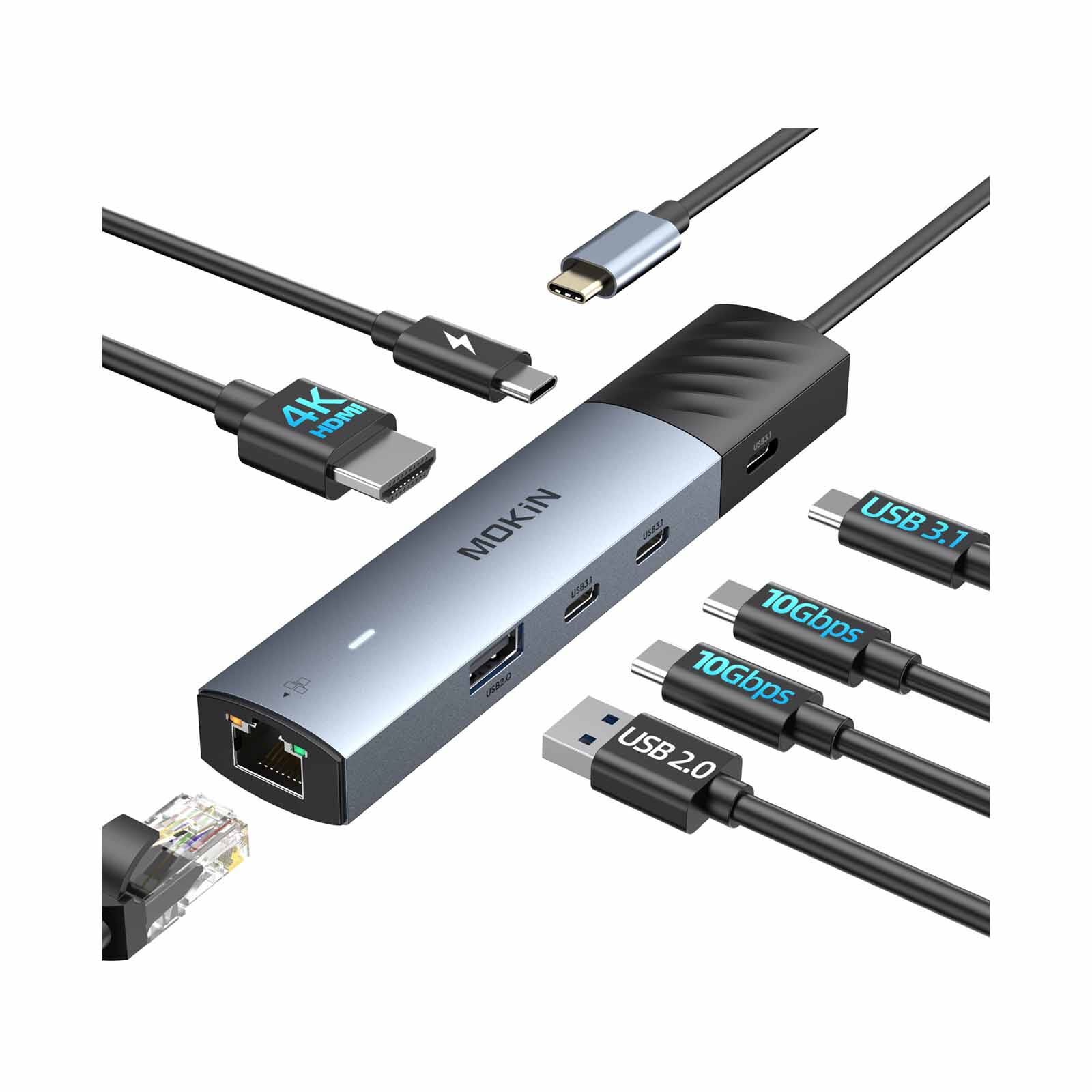 MOKIN 7 In 1 1xhdmi4k/60hz+3*usb-c 3.1+1*usb-a 2.0+1*gigabit Ethernet Rj45+usb-c Pd Charging Hub MK-MOUC6001-image 2