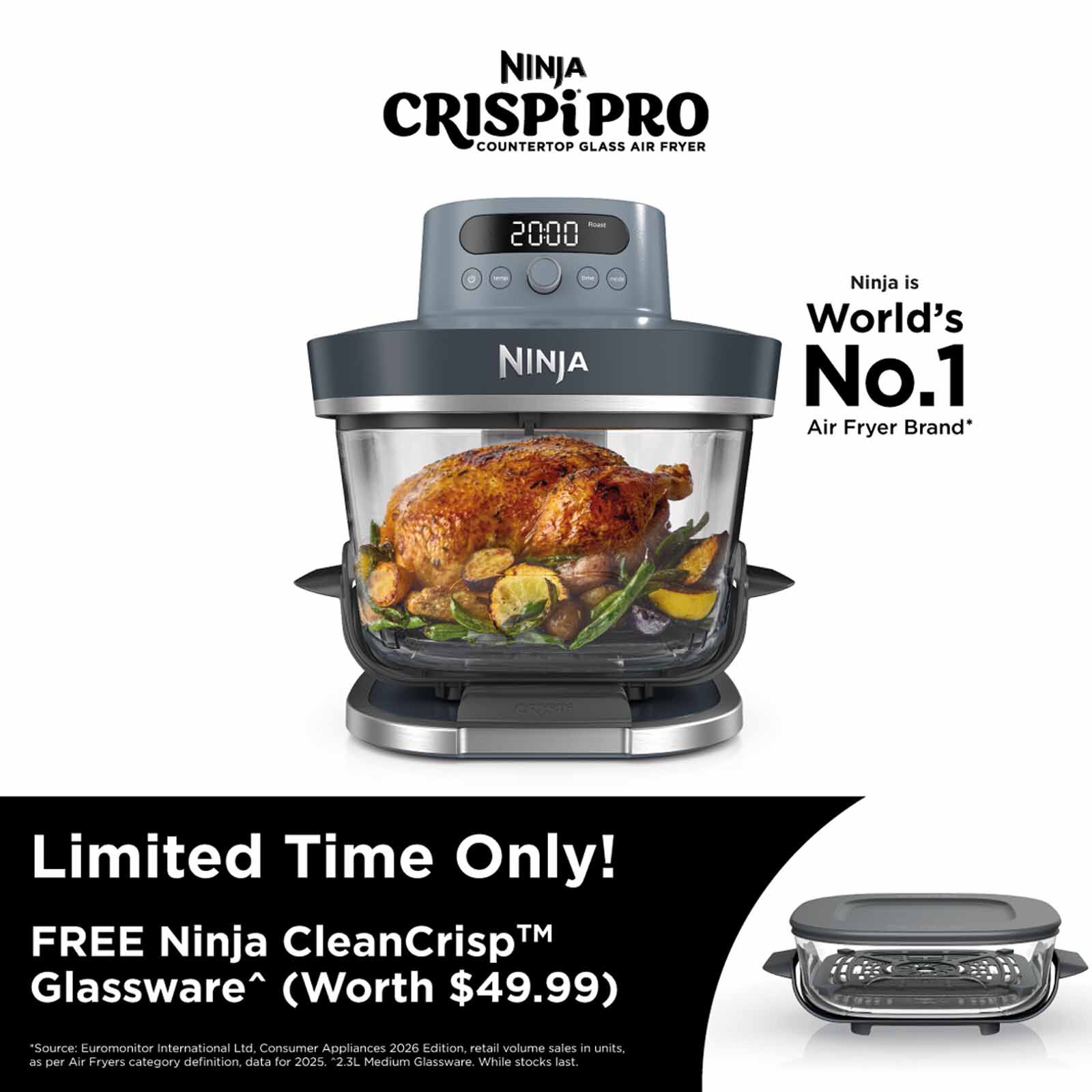 NINJA Crispi Pro Countertop Glass Air Fryer - Cyberspace AS101SMBL-image 2