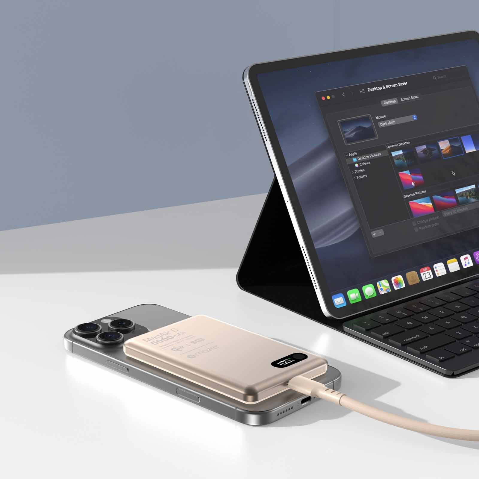 MAZER Qi2 Certified 15w 5000mah Pd20w Ultra Thin Power Bank - Desert Titanium M-MAGAIR29-DT-image 3