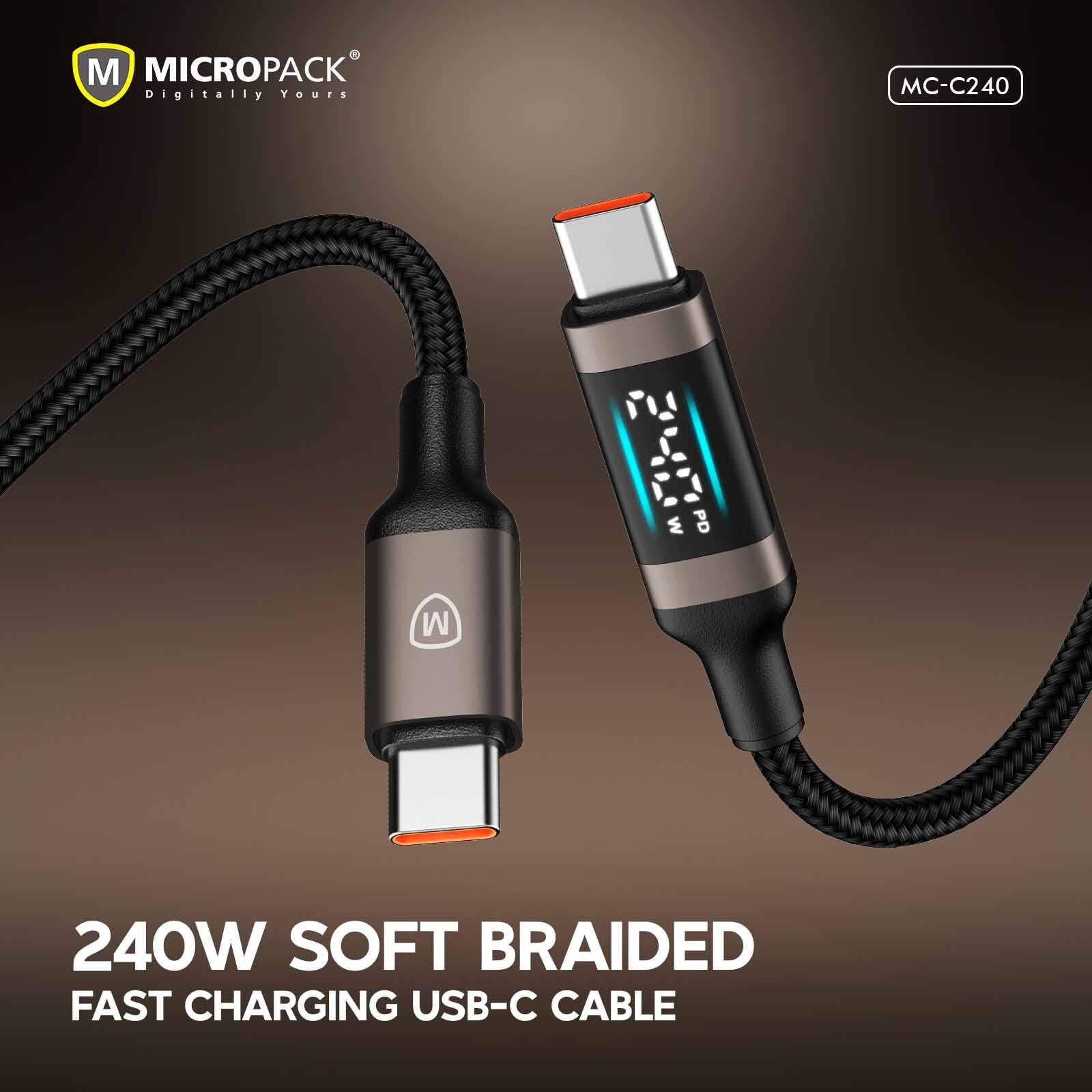 MICROPACK 240w Soft Braided Usb-c Fast Charging Cable - Black MC-C240-BK-image 6