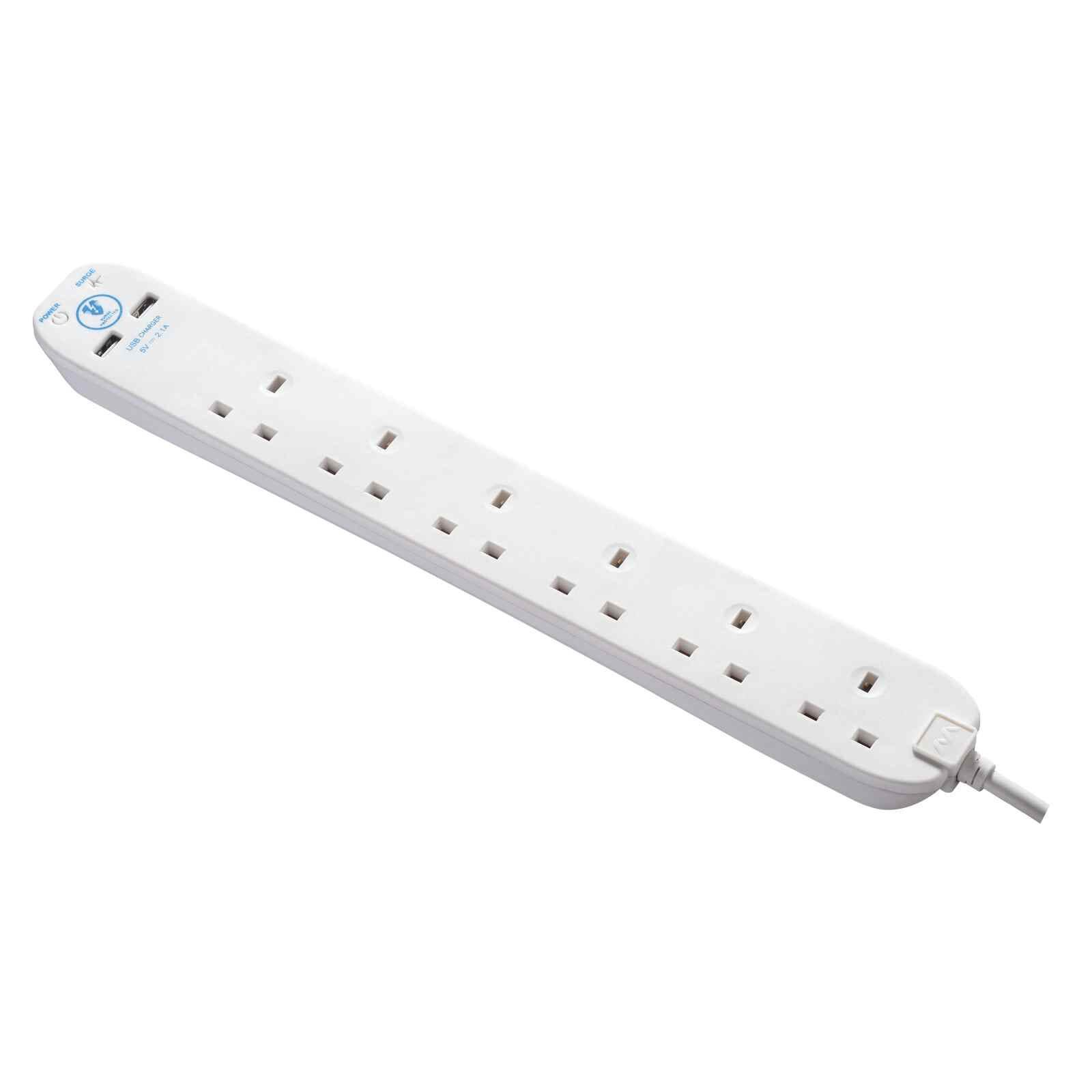 MASTERPLUG 13a 6 Gang Individual W/surge (white) SRGU62N-MPA