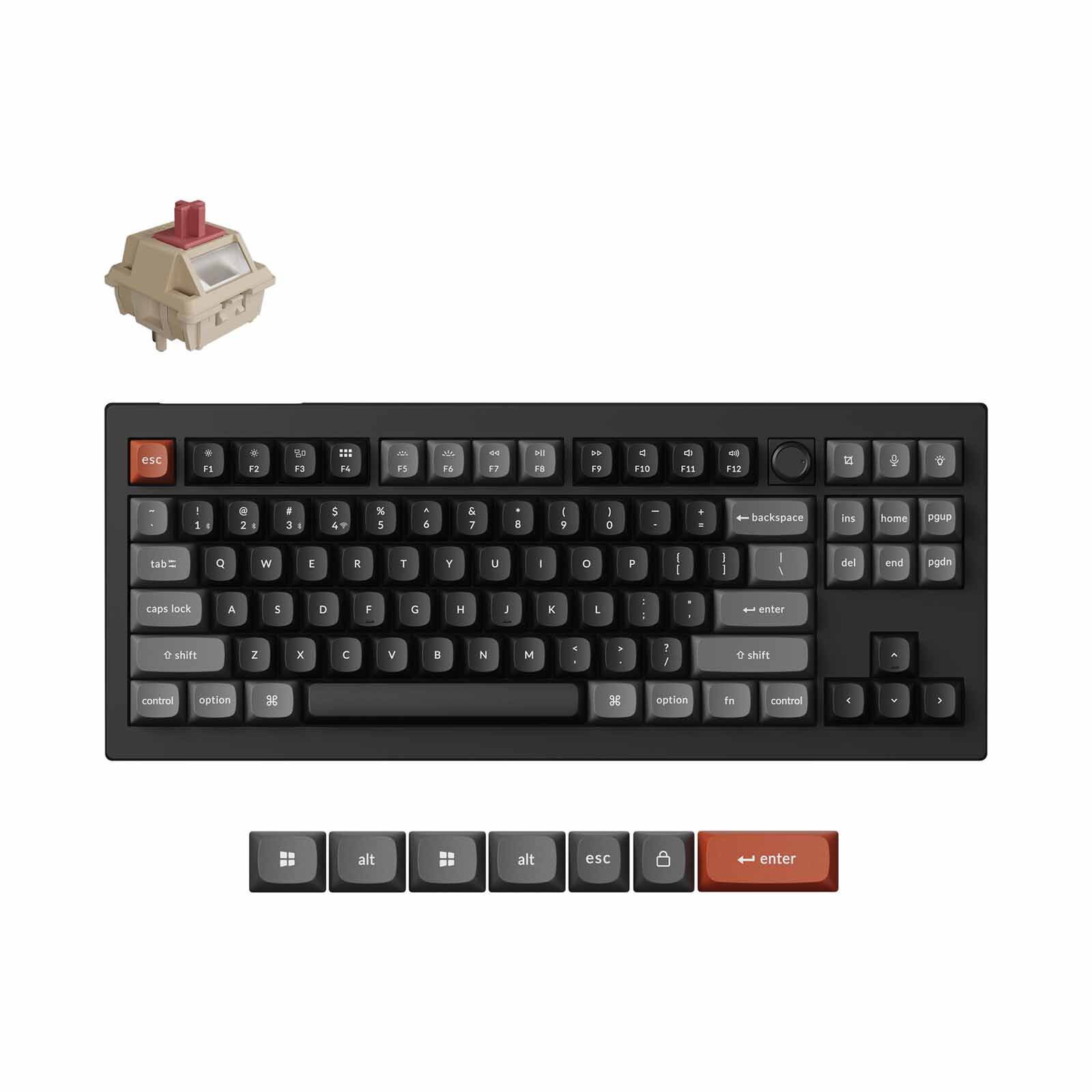 KEYCHRON V3 Ultra 8k 80% 87 Key Black Knob Rgb Hot-swap Silk Pom Red Switch KYCN-V3U-D1