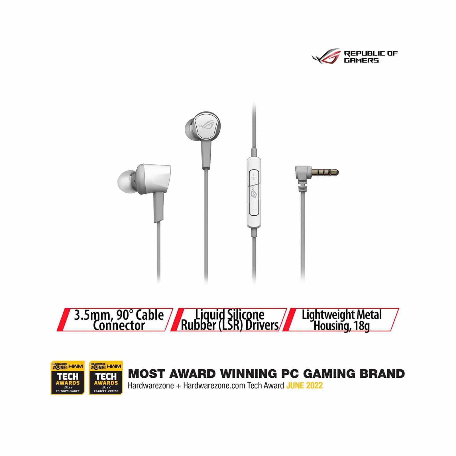 ASUS White In-ear Gaming Headphones 3.5mm Connector ROG CETRA II CORE MOONLIGHT