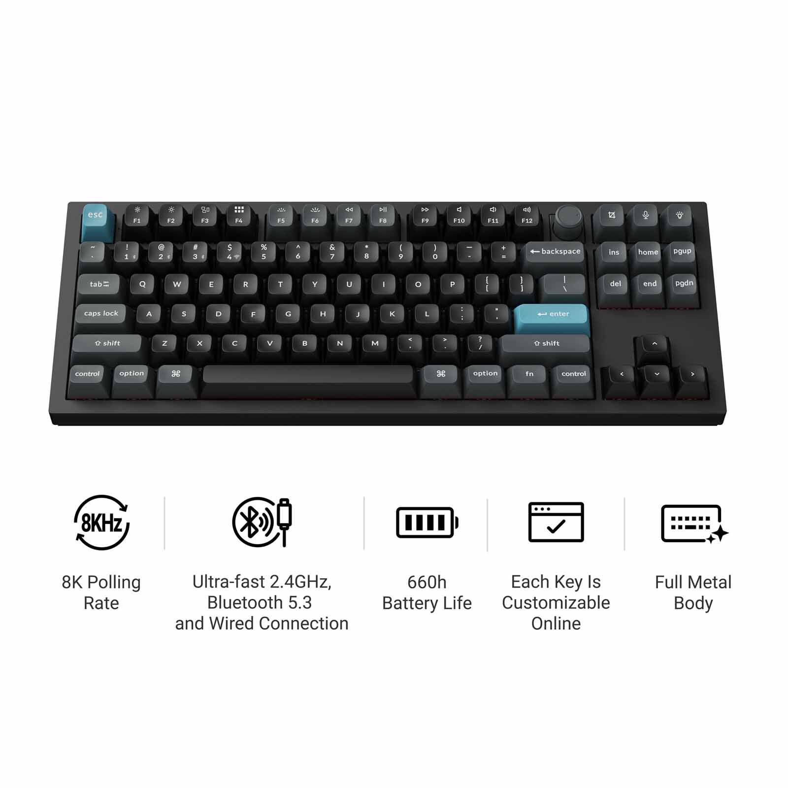 KEYCHRON Q3 Ultra 8k 80% 87 Key Black Knob Rgb Hot-swap Silk Pom Red Switch KYCN-Q3U-M1-image 2