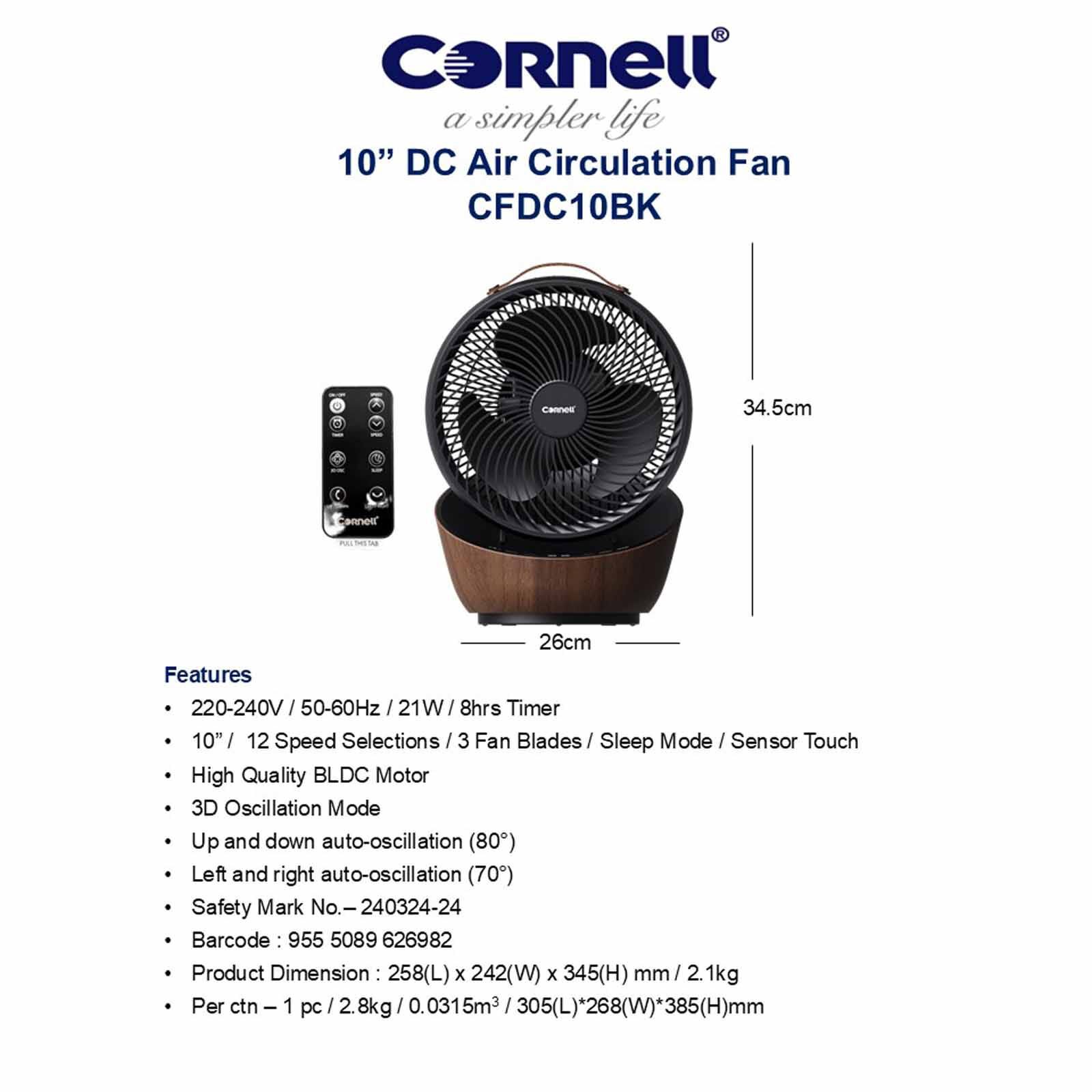 CORNELL 10 In Dc Air Circulation Fan W/remote CFDC10BK-image 5