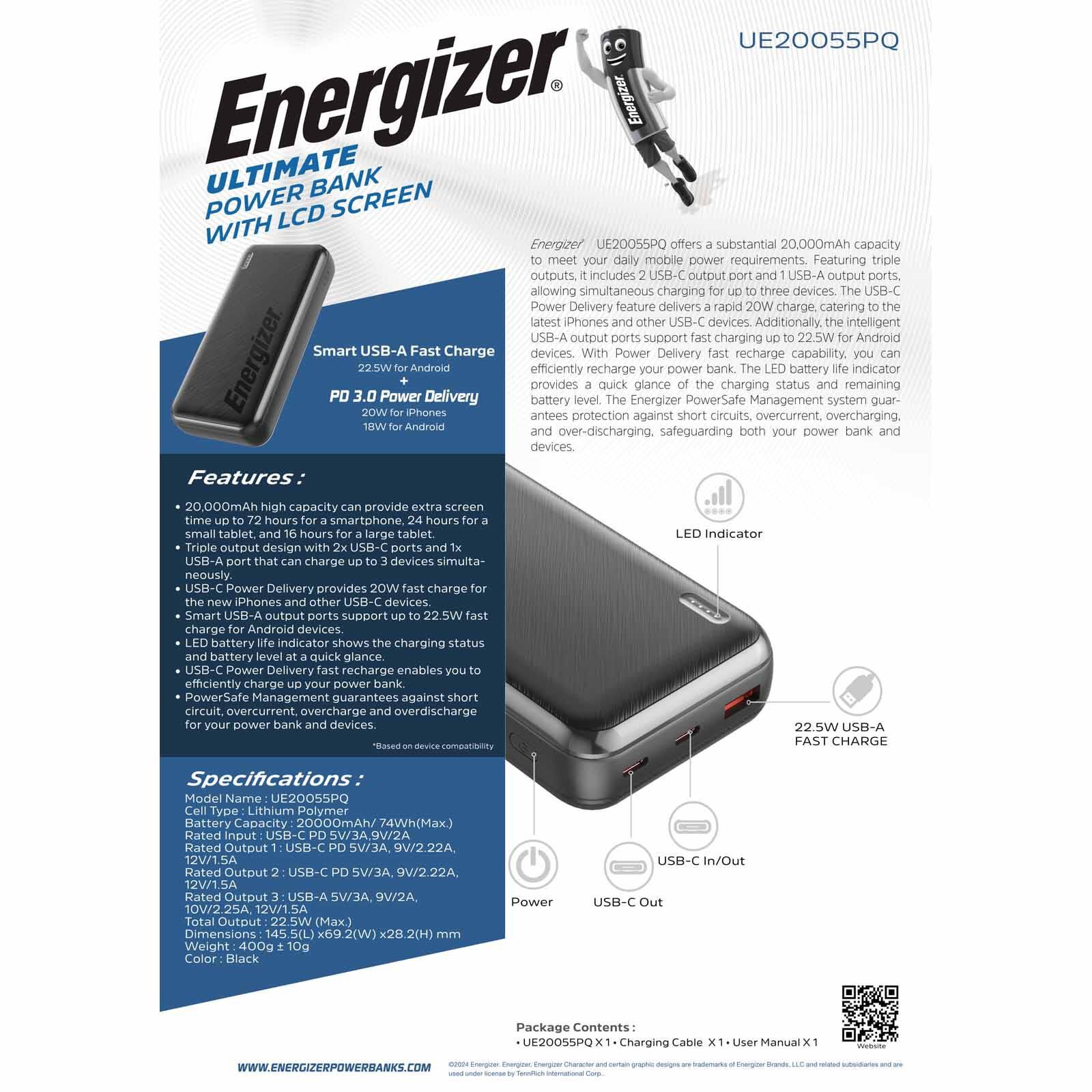 ENERGIZER Power Bank 20000mah Fast Charging Black UE20055PQ-image 7