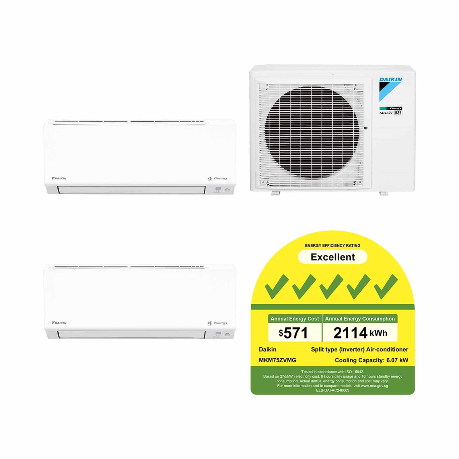 DAIKIN Daikin 7.5kwh Condenser Ismile Eco+ Series System 2 (9000btu X 1, 18000btu X 1) MKM75ZVMG+CTKM25ZVMG/CTKM50ZVMG-image 1