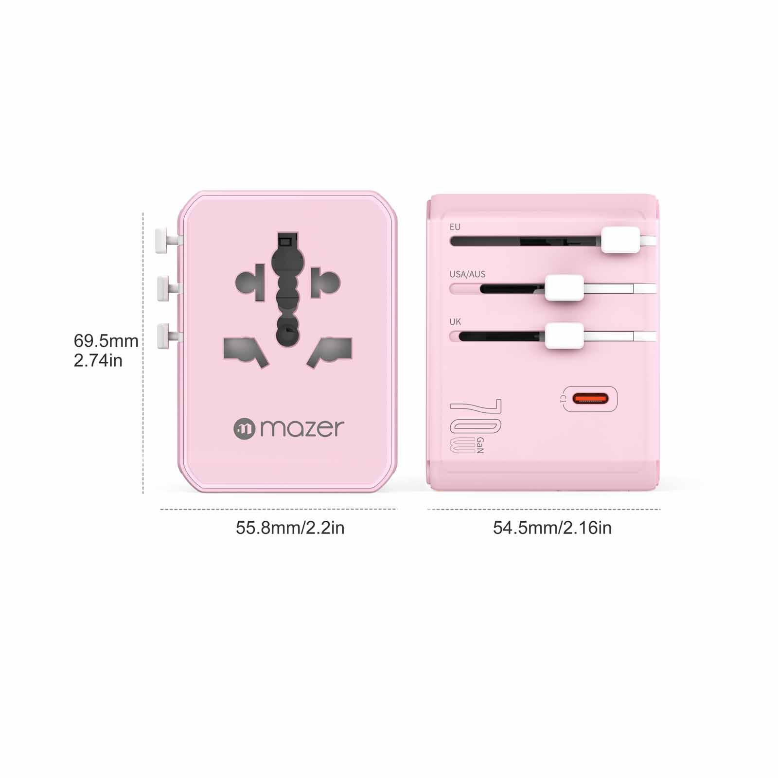MAZER Infinitetravel 3c/2a Usb Pd70w + 3xac International Travel Adapter - Pink M-TC270-PK-image 2