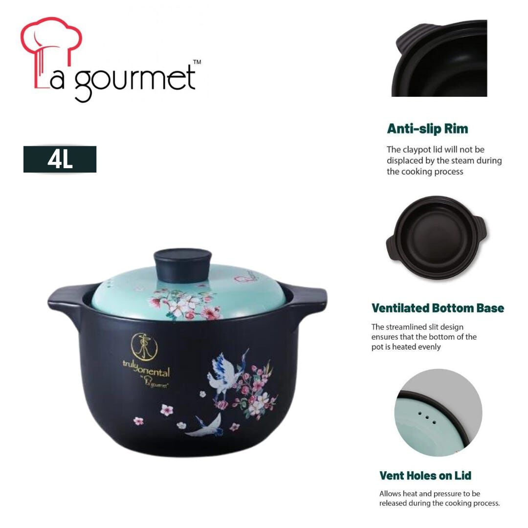LA GOURMET Truly Oriental 4l Toughened Claypot &ndash; Blue/black LGTO403285-image 1