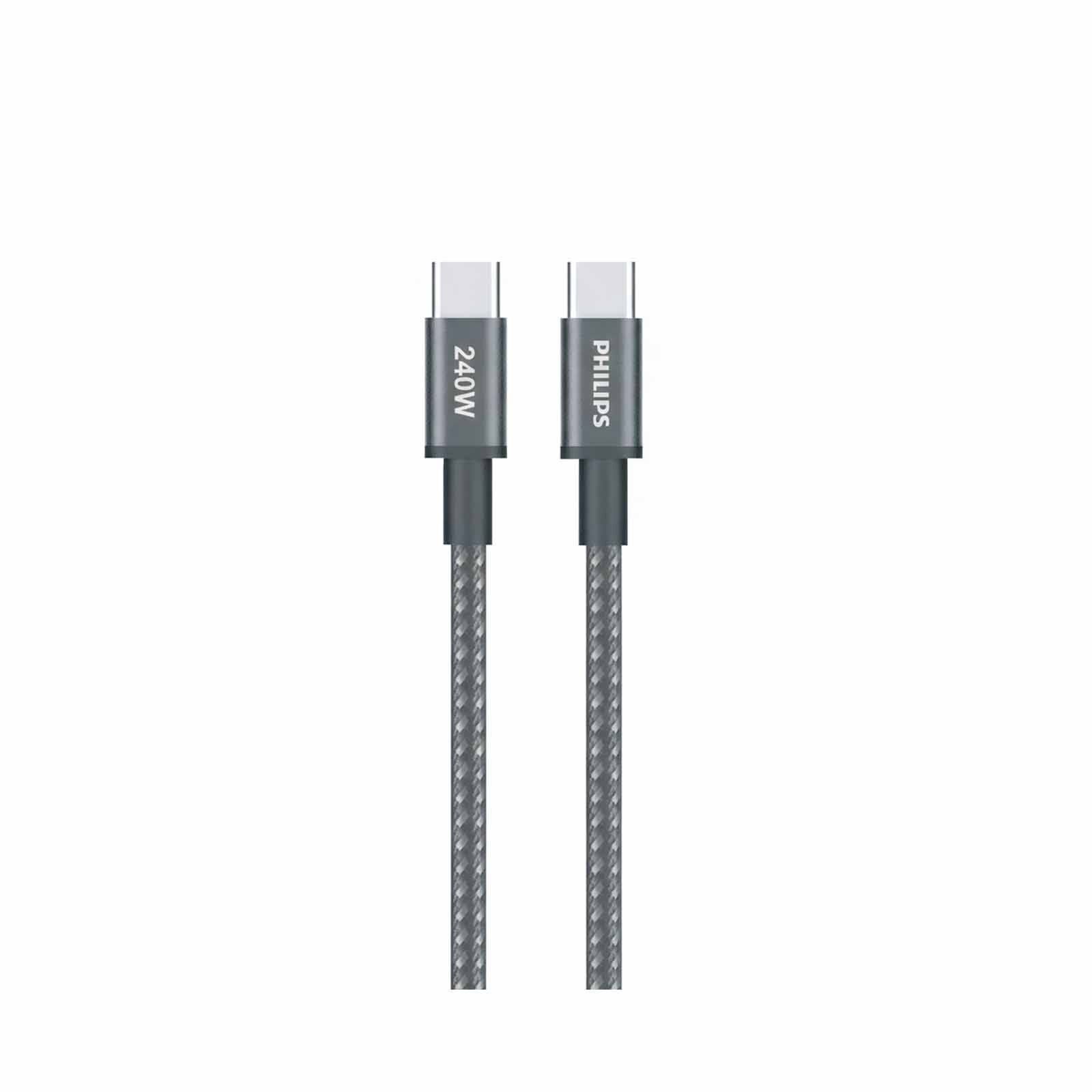 PHILIPS Sync & Charge Cable C To C - 2 Meter Max 5a (240w) Black Braided 480 Mbps DLC7060C/00-image 2