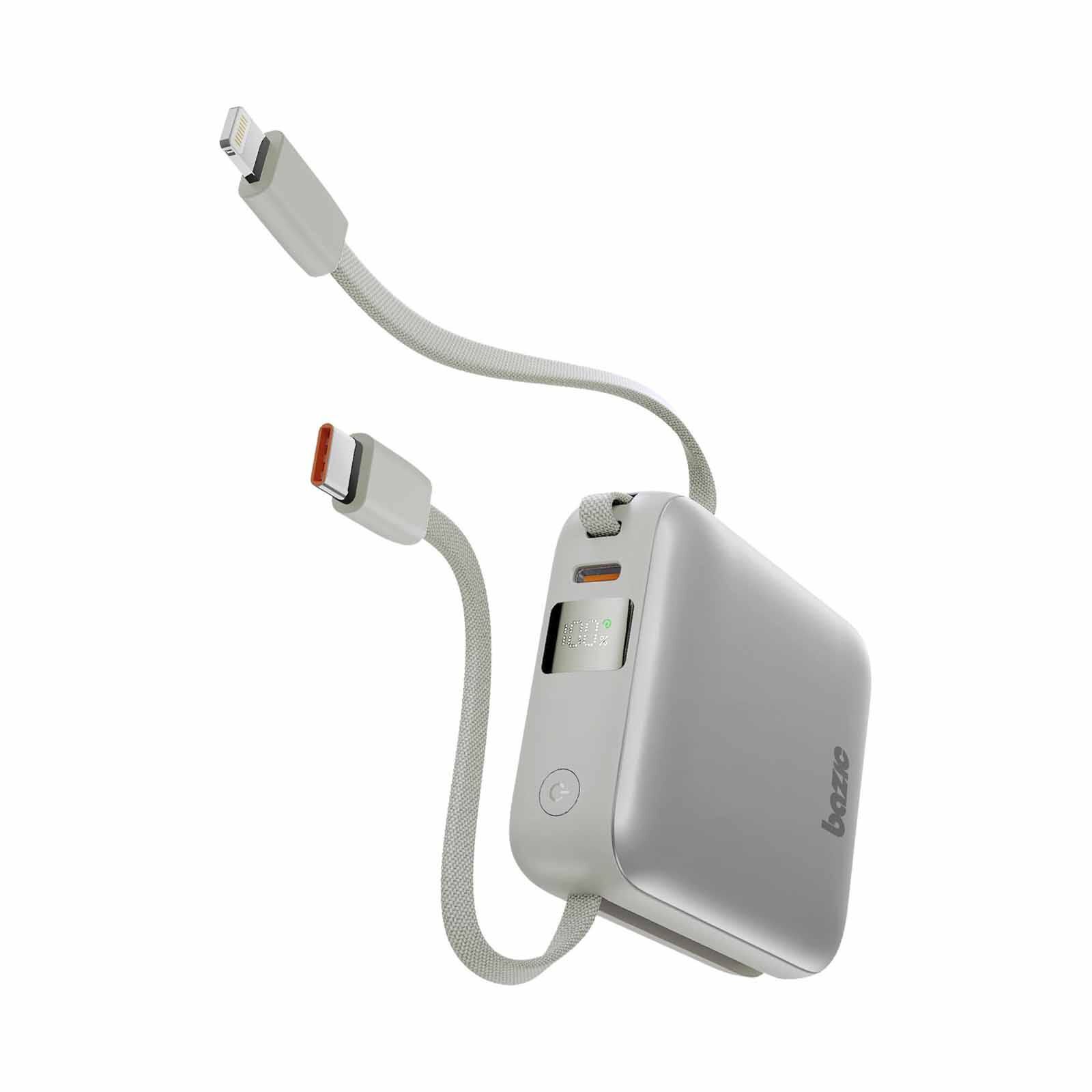 BAZIC Gopower Fusion Mini 10k, 3in1 10000mah Powerbank With Built-in Usb-c And Lightning Cable - Pebble FUS-MINI10K-PEB-image 1