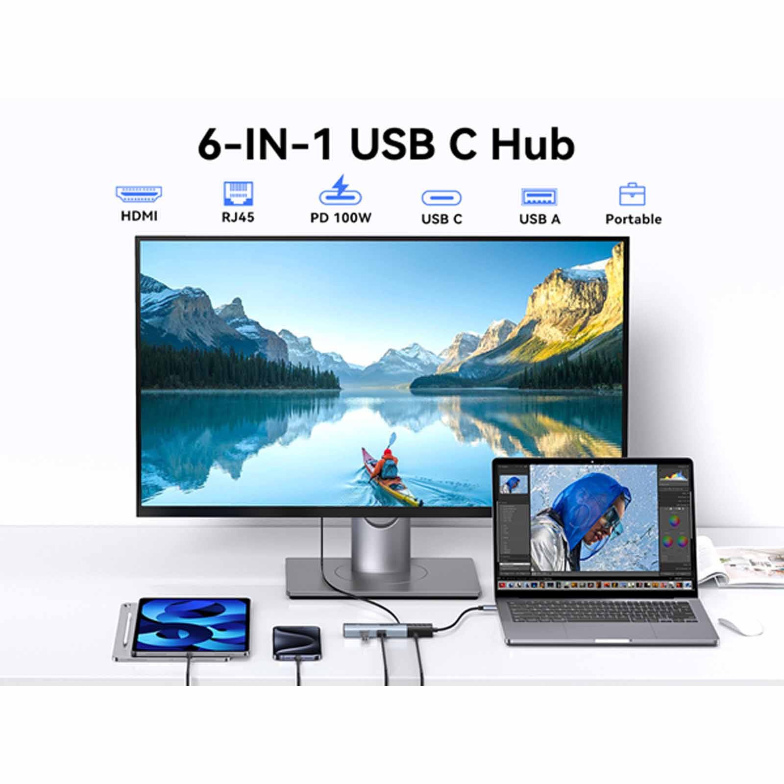 MOKIN 5 In 1 1xhdmi4k+1*usb-c 3.0+2*usb-a 2.0+1*gigabit Ethernet Rj45+usb-c Pd Charging Hub MK-UC6003-image 3