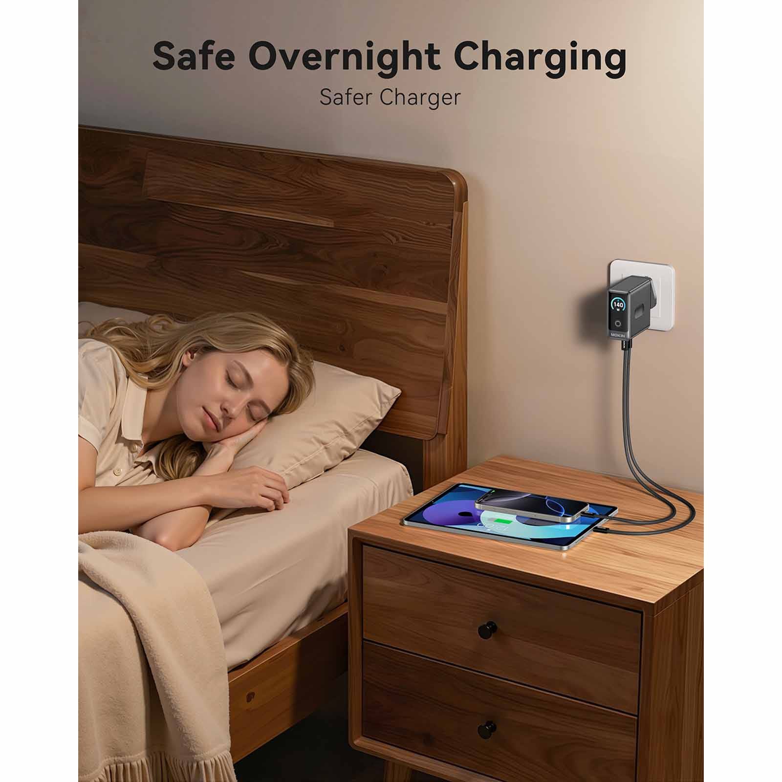 MOKIN Gan Charger With Smart Display 3c1a Pd140w Uk Wall Charger - Grey MK-GP140B-image 9