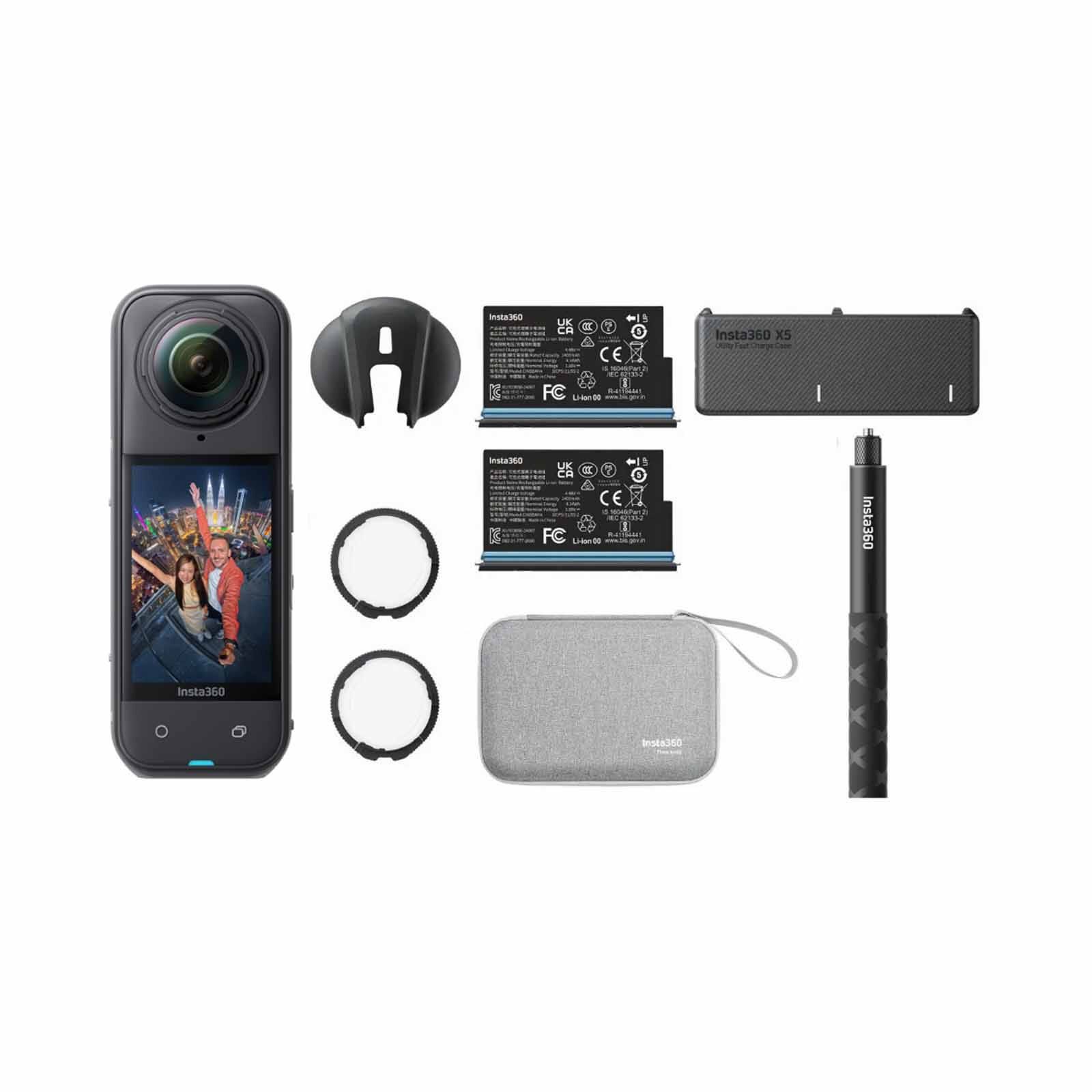 INSTA360 X5 Essential Bundle (x5 Standard Bundle, Battery, Carry Case, 114cm Selfie Stick, Standard Lens Guar X504
