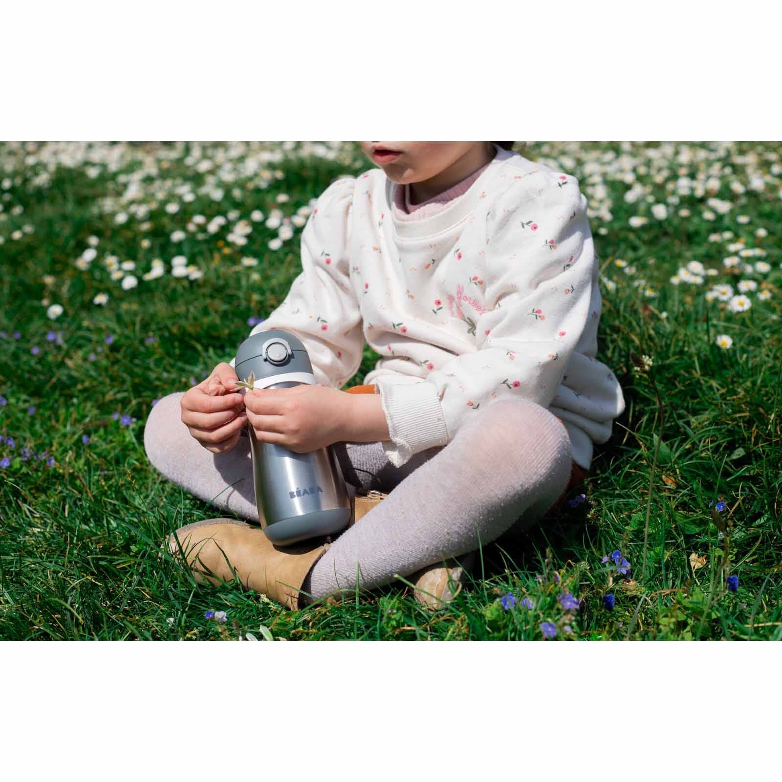 BEABA Spout Bottle 350ml - Mineral Grey (online) STAINLESS STEEL-image 4