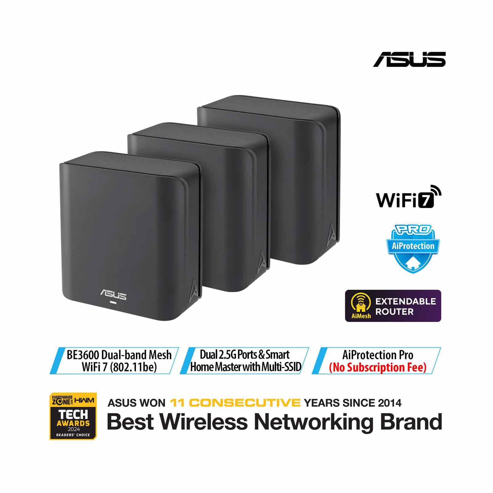ASUS Be3600 Dual Band Wifi 7 Mesh Rounter - Black (3 Packs) BD4 (B-3-PK)-image 6