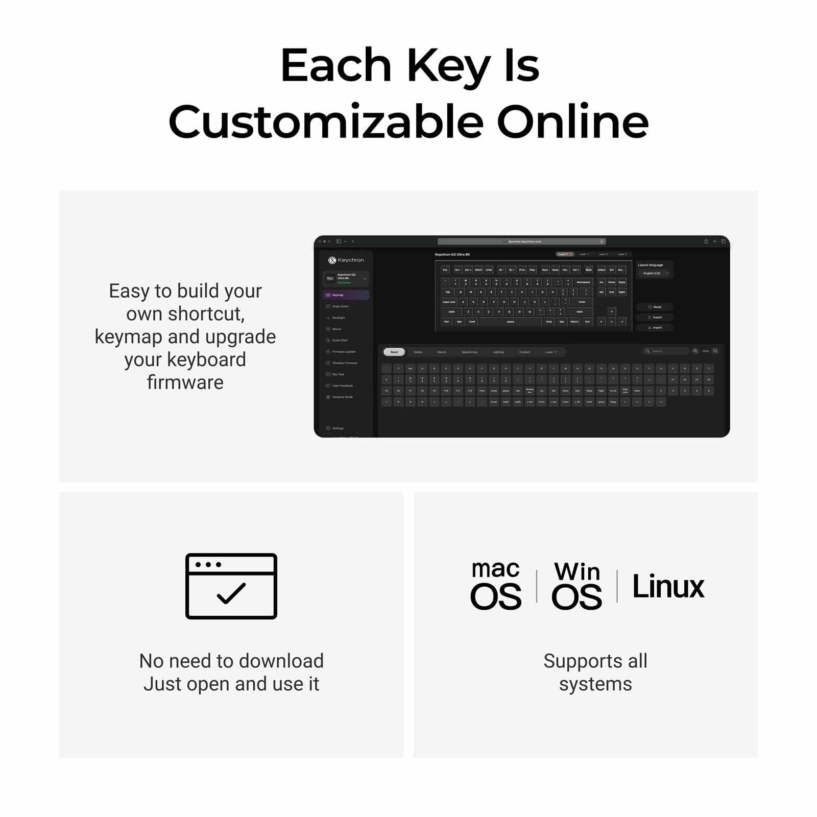 KEYCHRON Q3 Ultra 8k 80% 87 Key Black Knob Rgb Hot-swap Silk Pom Red Switch KYCN-Q3U-M1-image 8