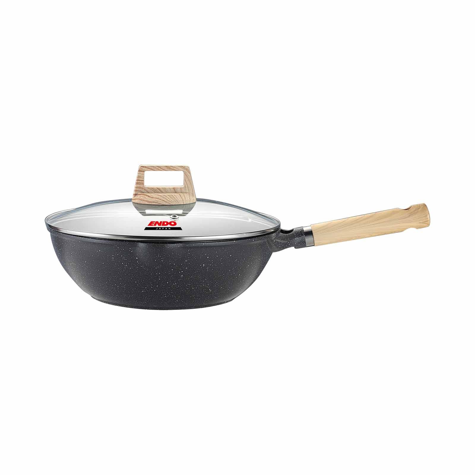 ENDO Ganseki 28cm I.h. Die Cast Wok Pan + Lid E-GSK-28WP-image 3