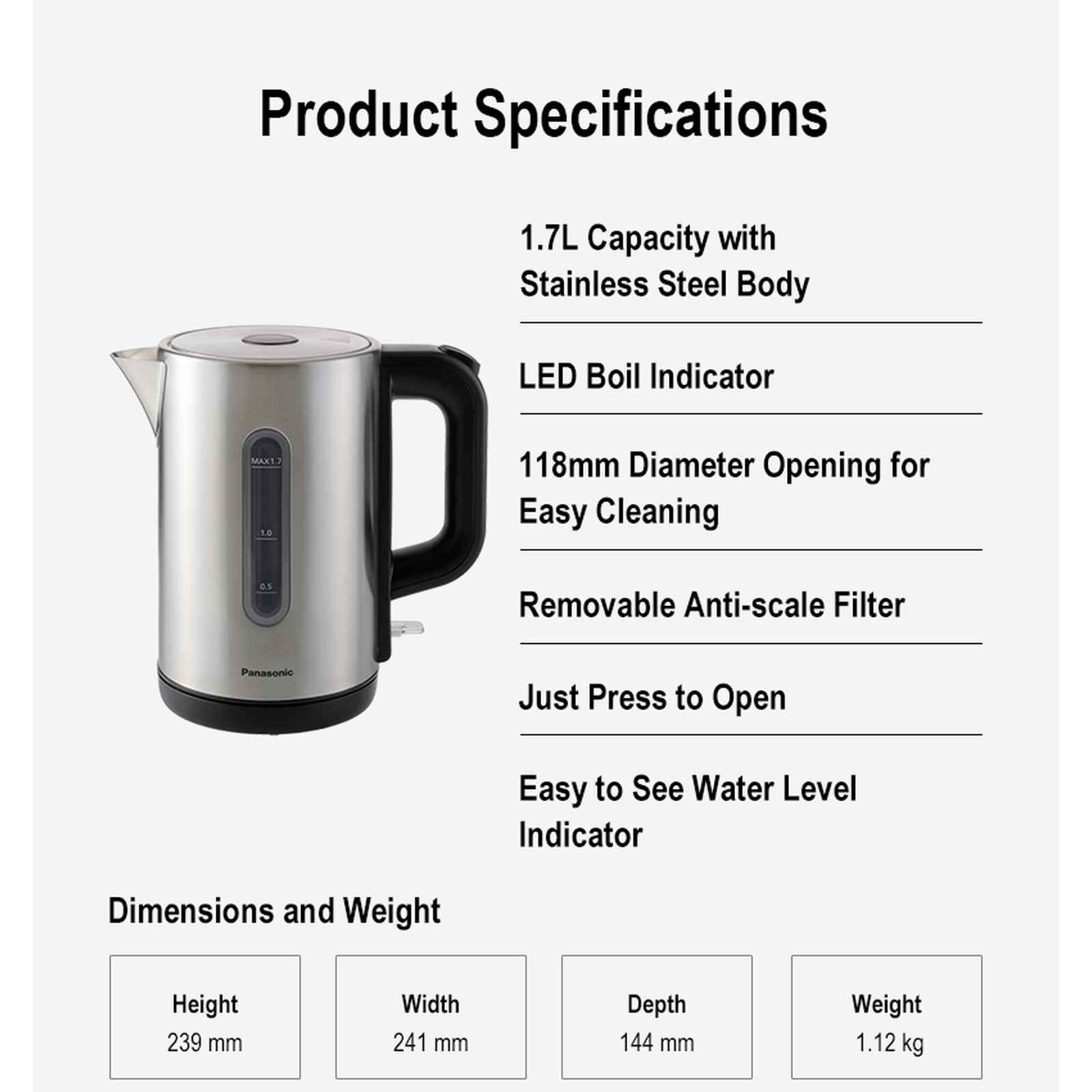 PANASONIC Kettle (1.7l) - Stainless Steel NC-K301SSH-image 9