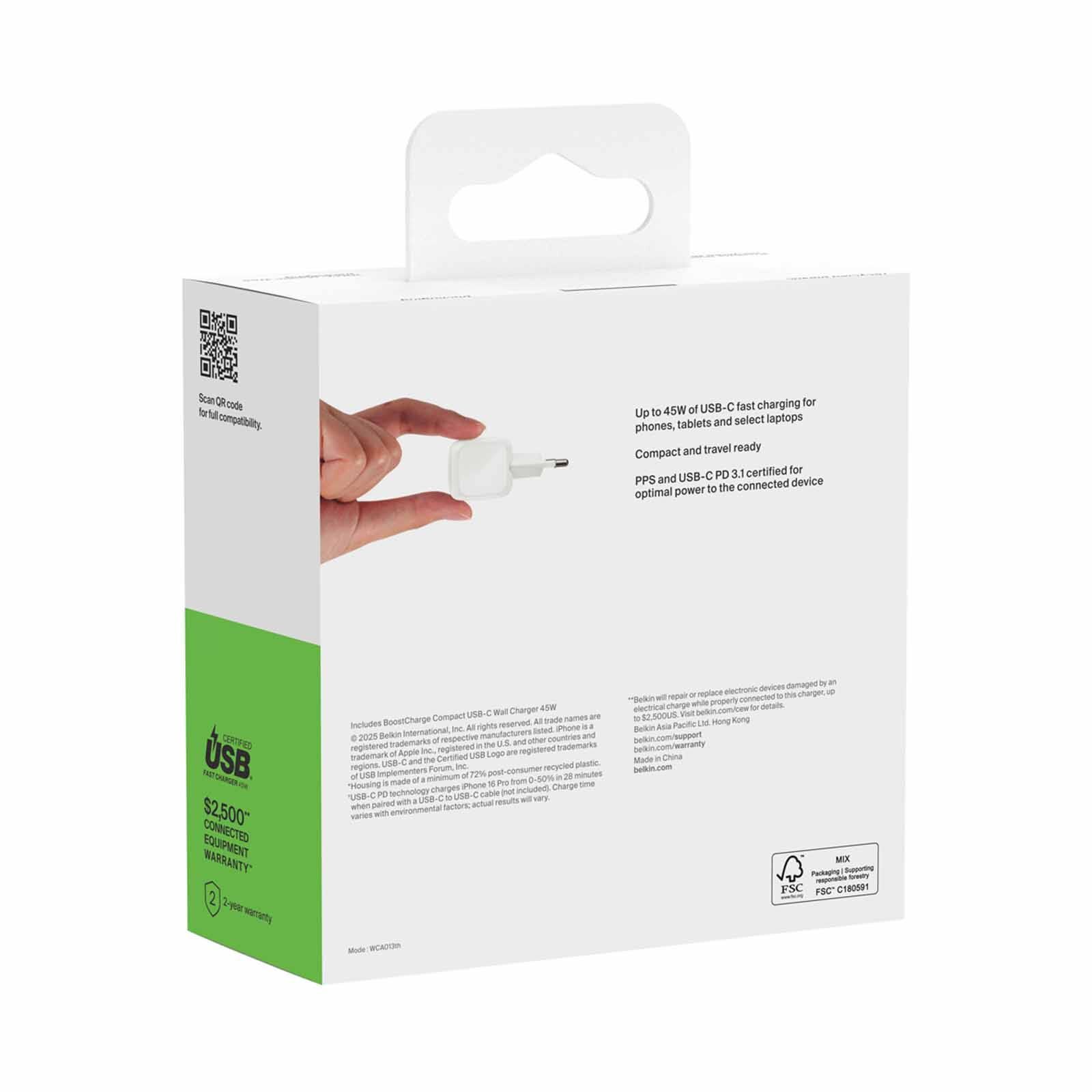 BELKIN 45w Usb Pd Wall Charger With Pps, White WCA013MYWH-image 3
