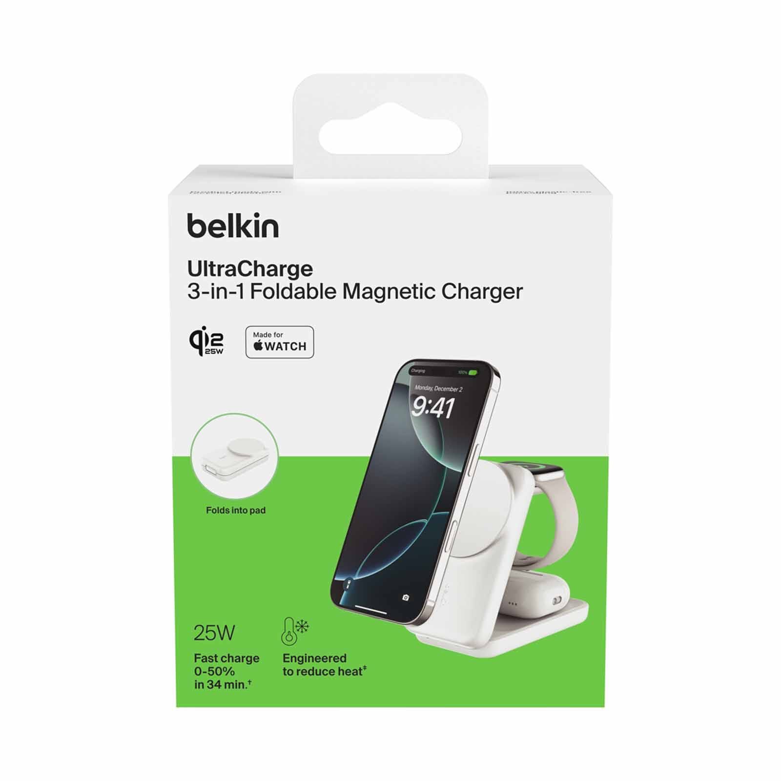 BELKIN Qi2.2 25watt 3-in-1 Wireless-charger Sq - White WIZ036MYWH-image 2