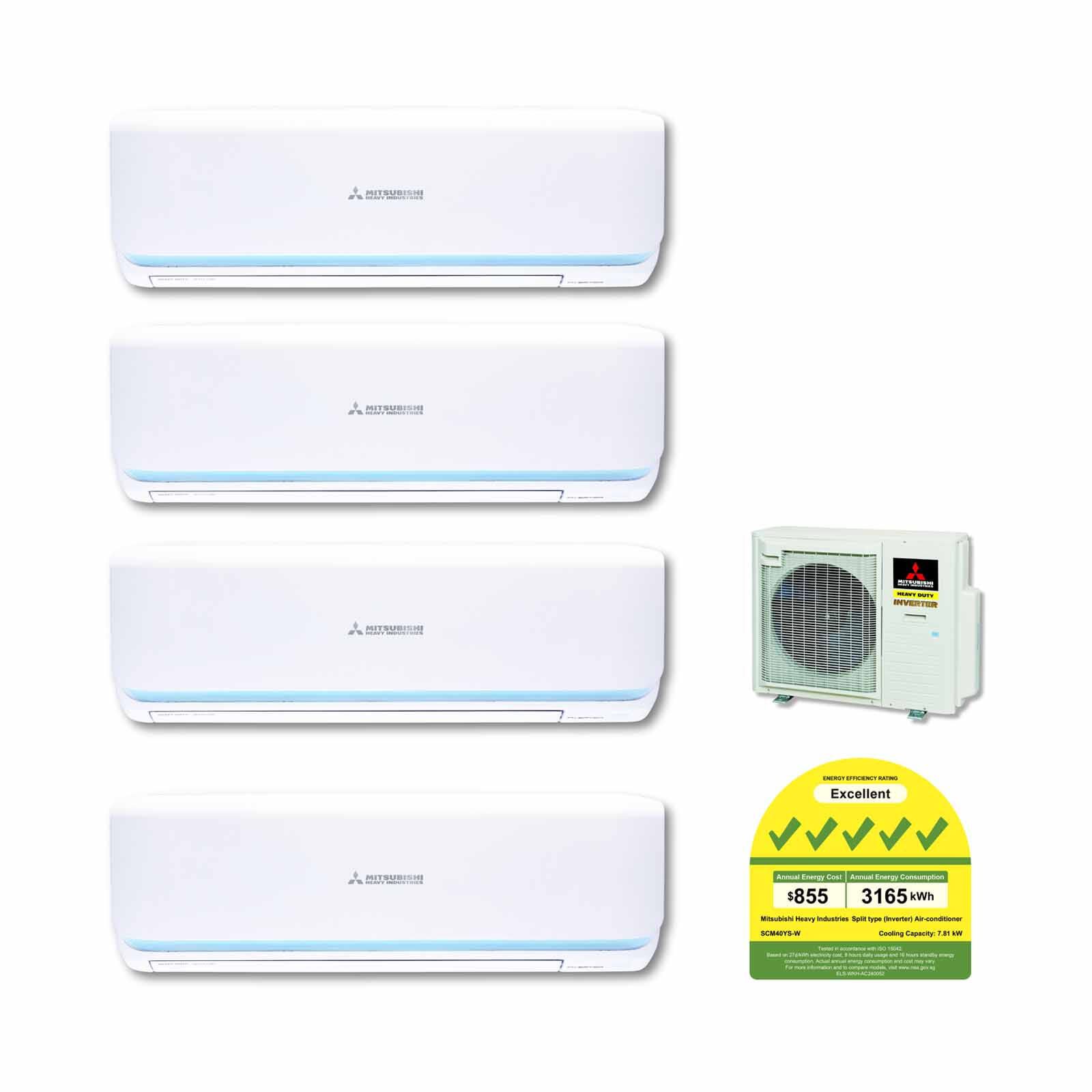MHI Mhi Rocket Series 40k Cu System 4 (9000btu X 2, 12000btu X 1, 24000btu X 1) SCM40YS-SRK10YYS2-W82-W8 X 2/SRK13YYS-W8/SRK24YYS-