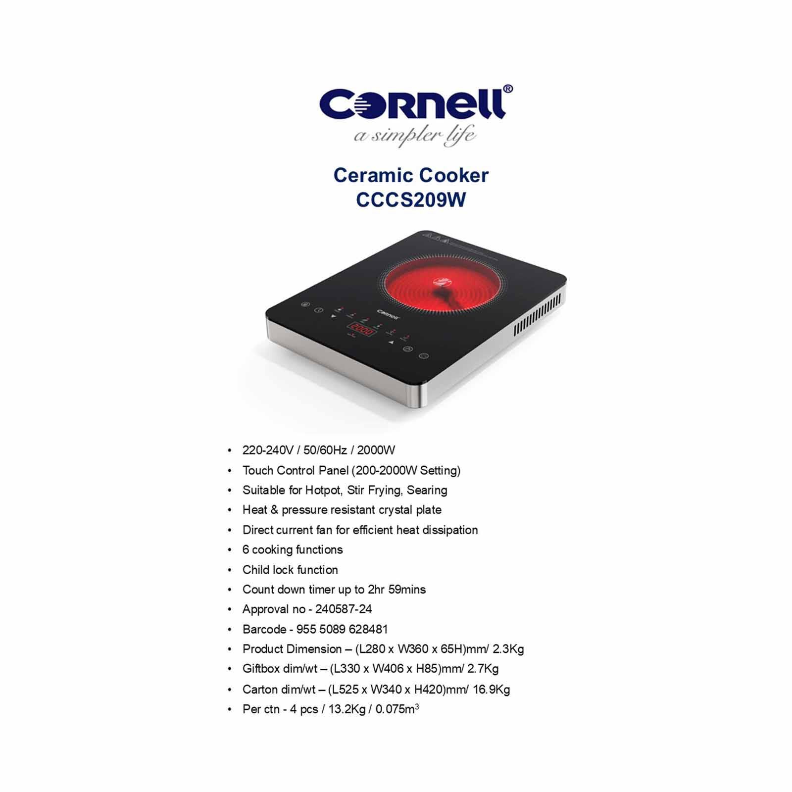 CORNELL Ceramic Cooker (2000w) CCCS209WH-image 5