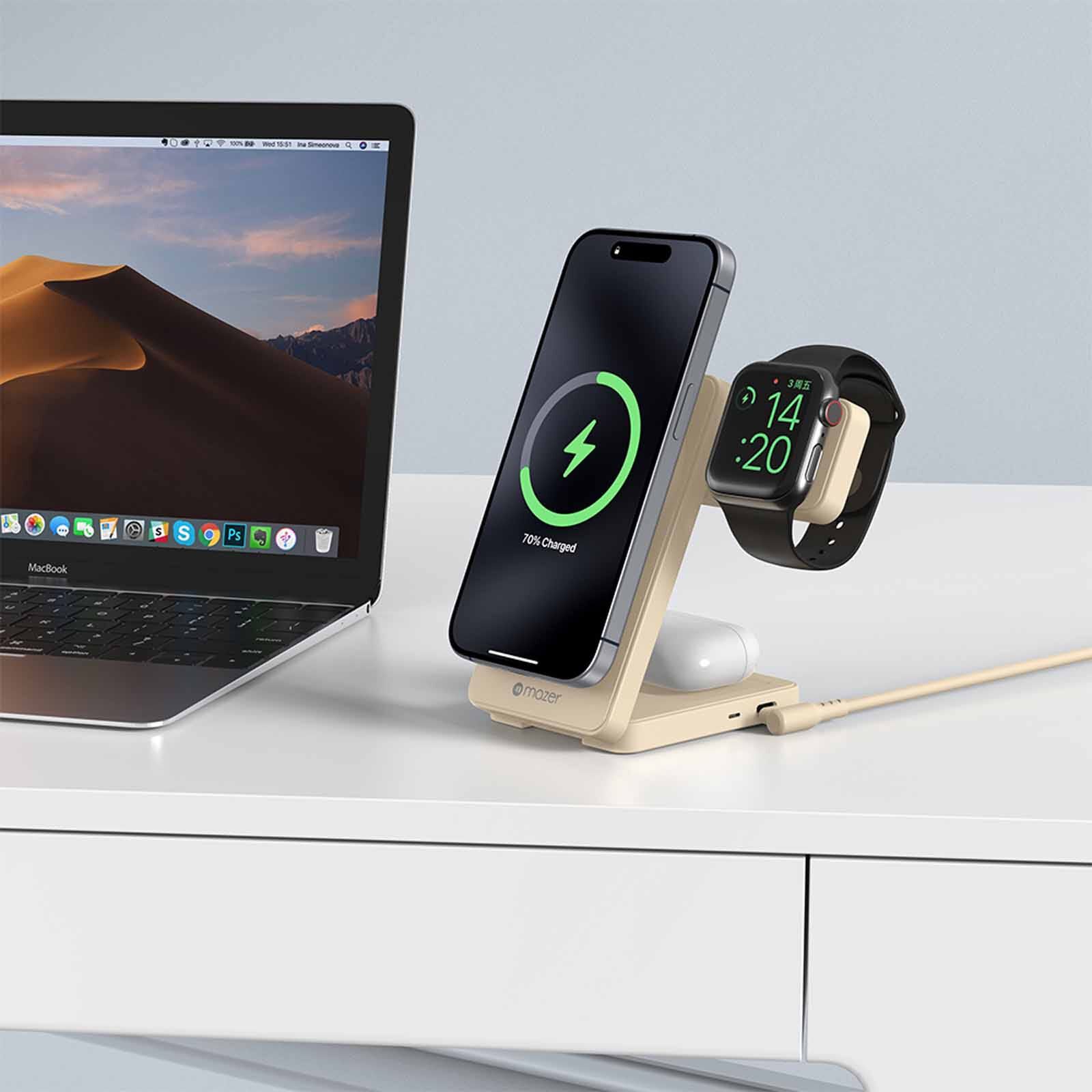 MAZER Qi2 Foldable 3in1 Total 25w Wireless Charging Stand-desert Titanium M-QI2-MAGFOLD06-DT-image 6