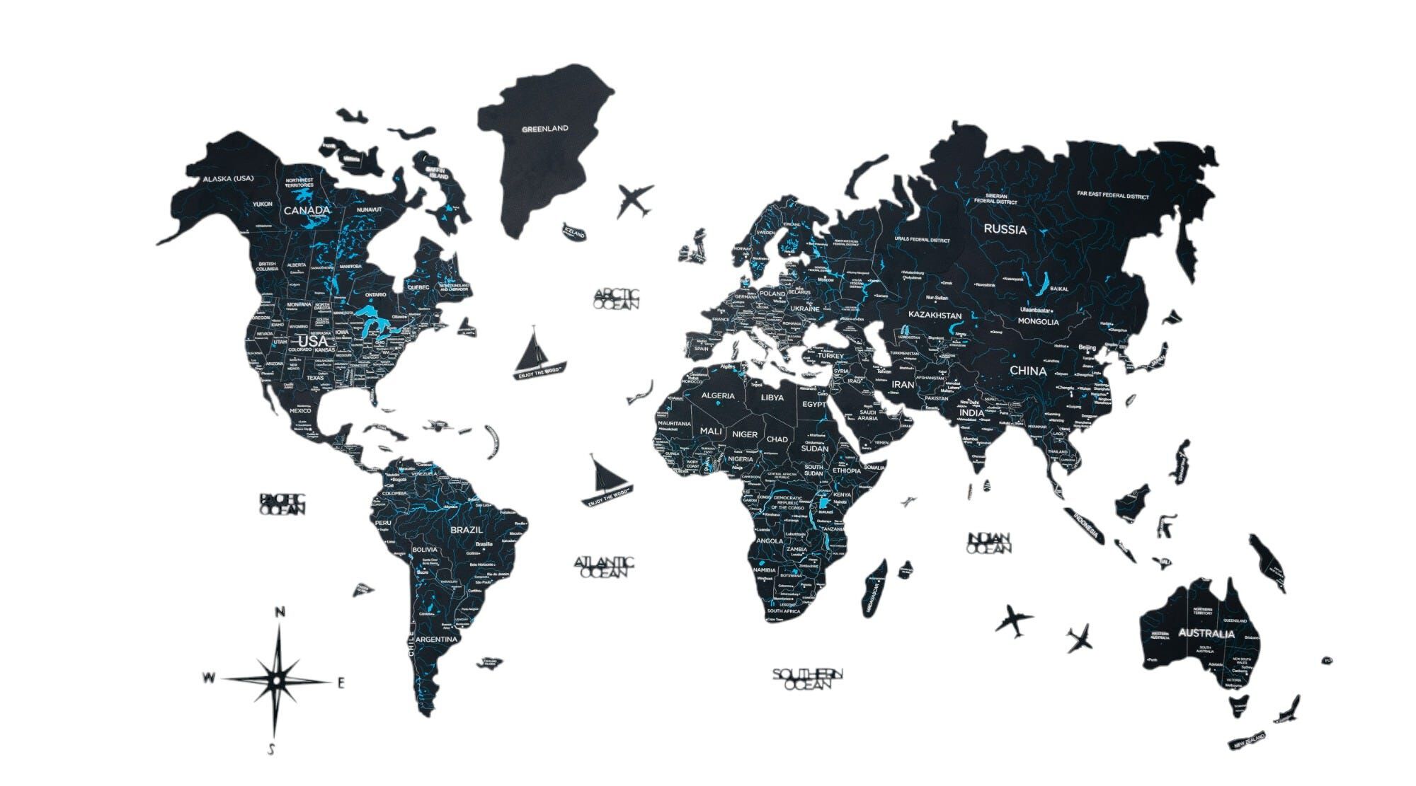 2d Wooden World Map Midnight M ENJOY THE WOOD