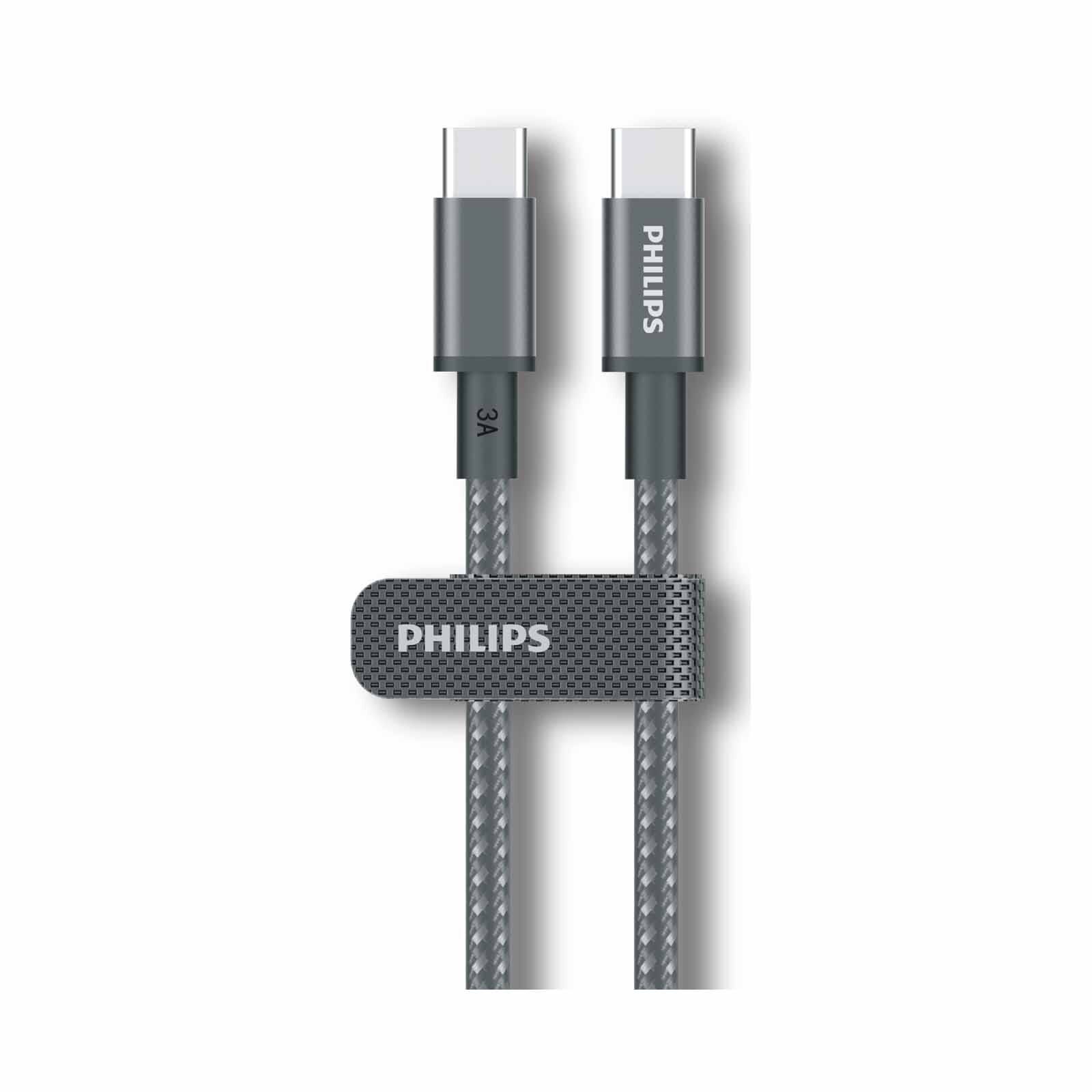 PHILIPS 60w Cable C To C - 1 Meter Black Braided 480 Mbps Sync And Charge DLC5030C/00-image 1