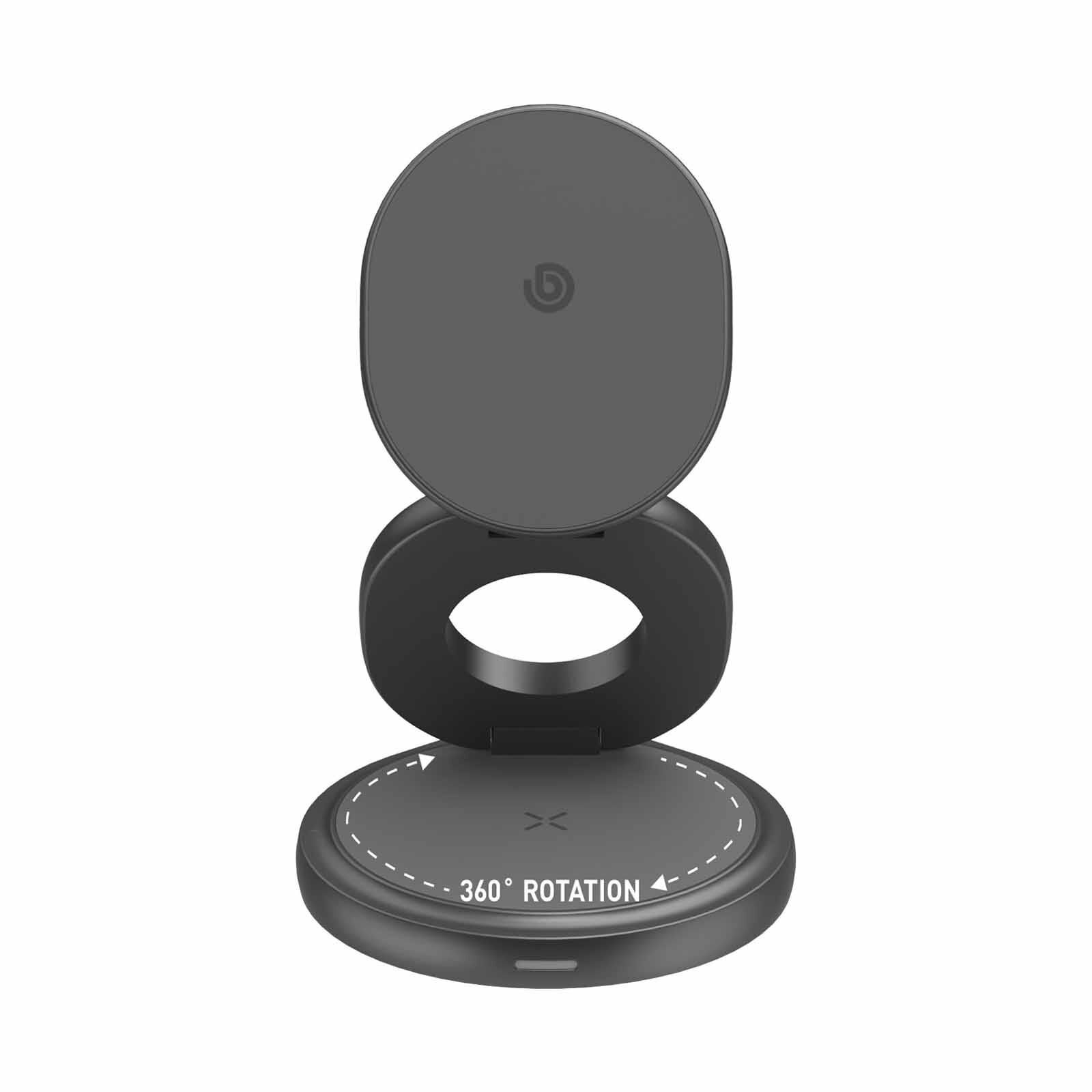 BAZIC Gomag Gyre, 360 Rotating Base 3 In 1 Wireless Charger With Apple Watch And Airpods Charging - Gun GM-GYRE360-GUN-image 3