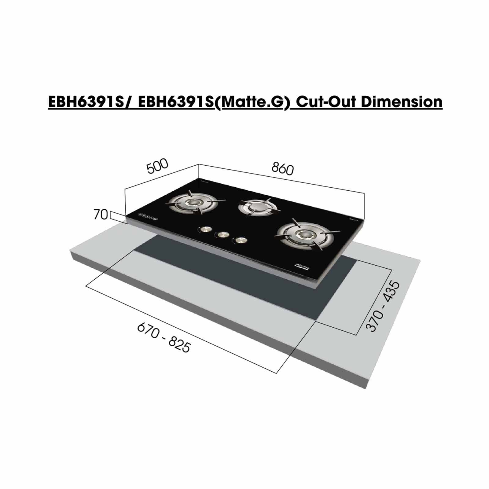 OTIMMO 3 Burner Gas Hob - Black (90cm) (exclude Installation) EBH6391STG MATTE.G-image 4