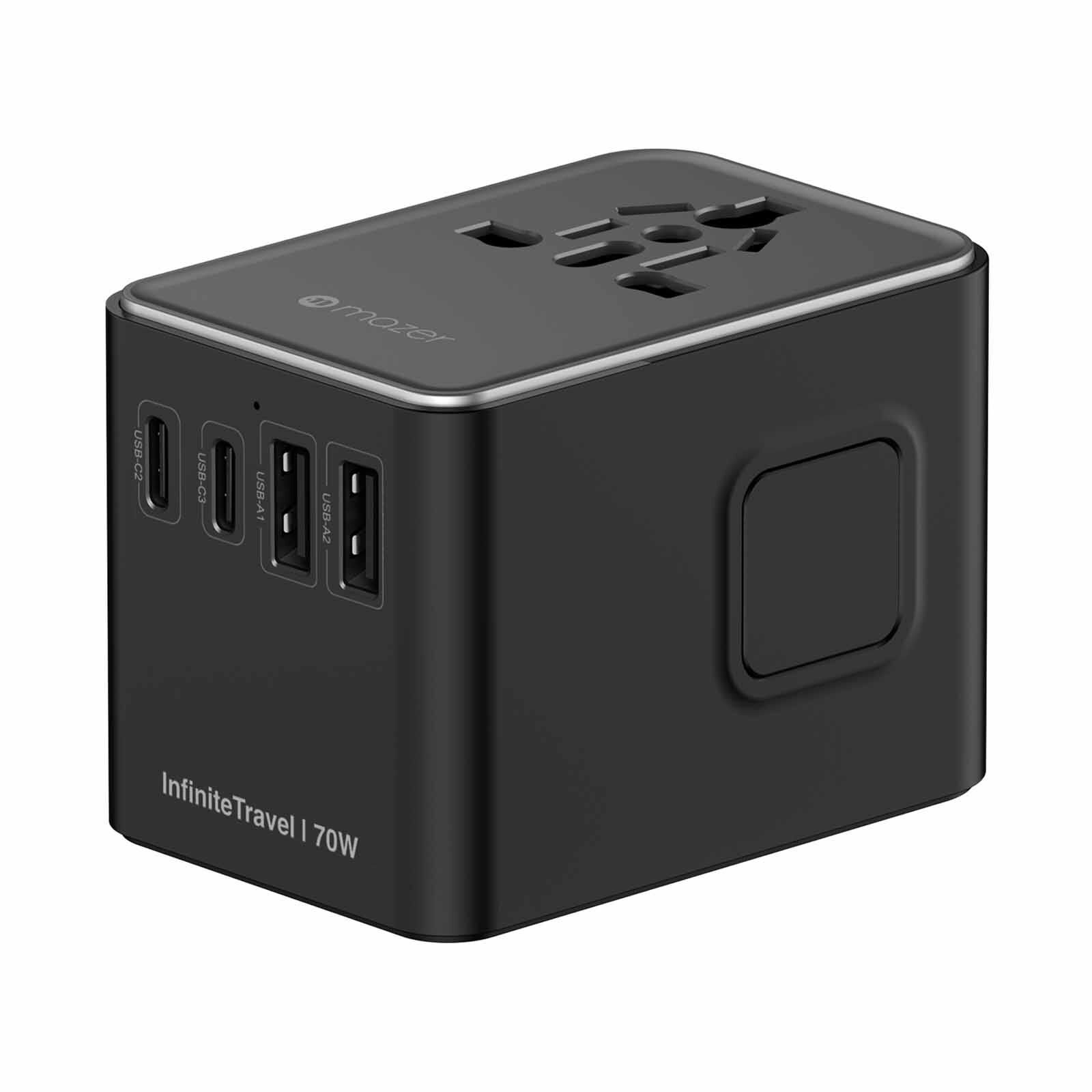 MAZER Infinitetravel Gan Pd70w 3c+2a 100-240v/8a Spare Fuse World Travel Charger-blackgrey M-IFTRAVEL170PD-BG-image 5