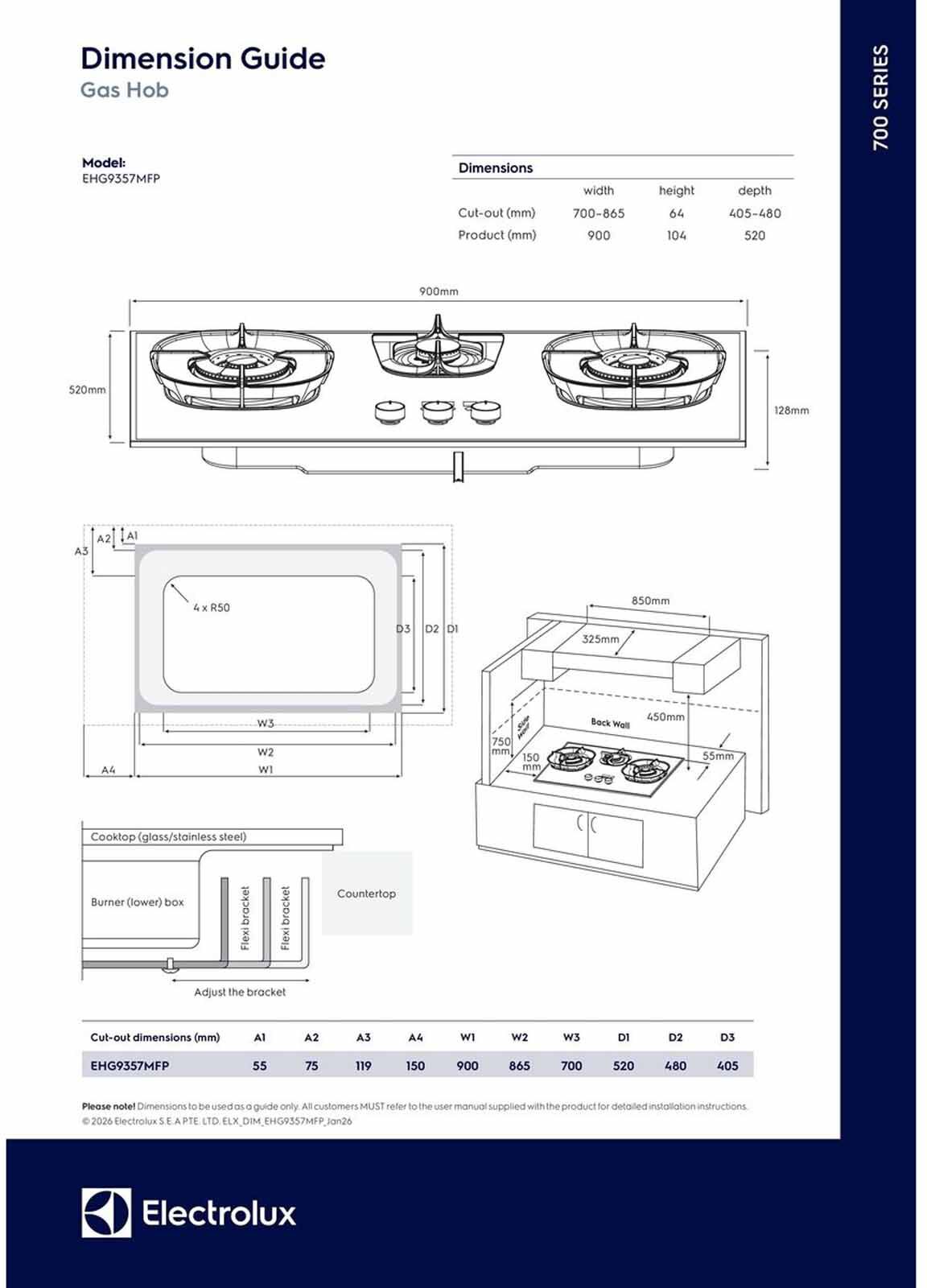 ELECTROLUX 90cm 3 Burner Gas Hob (pub) - Matte Black (exclude Installation) EHG9357MFP-image 8