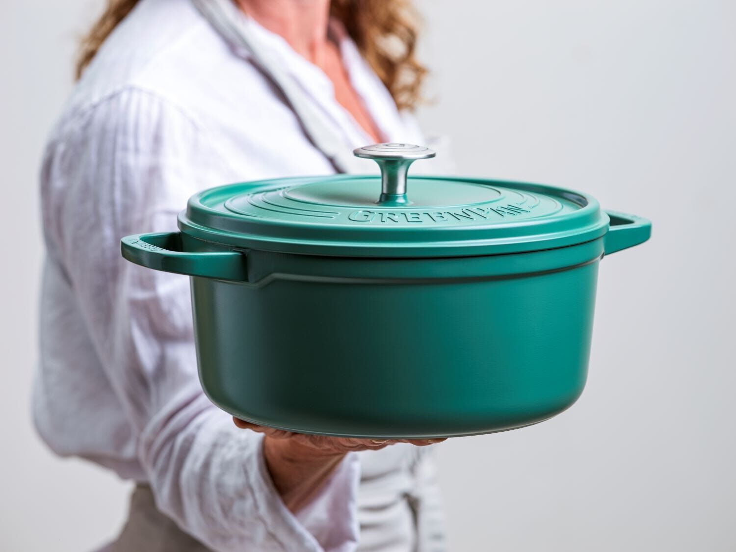 GREENPAN Featherweights 28cm Ceramic Non-stick Casserole Pot With Lid - Artichoke Green GPFW004917-image 3
