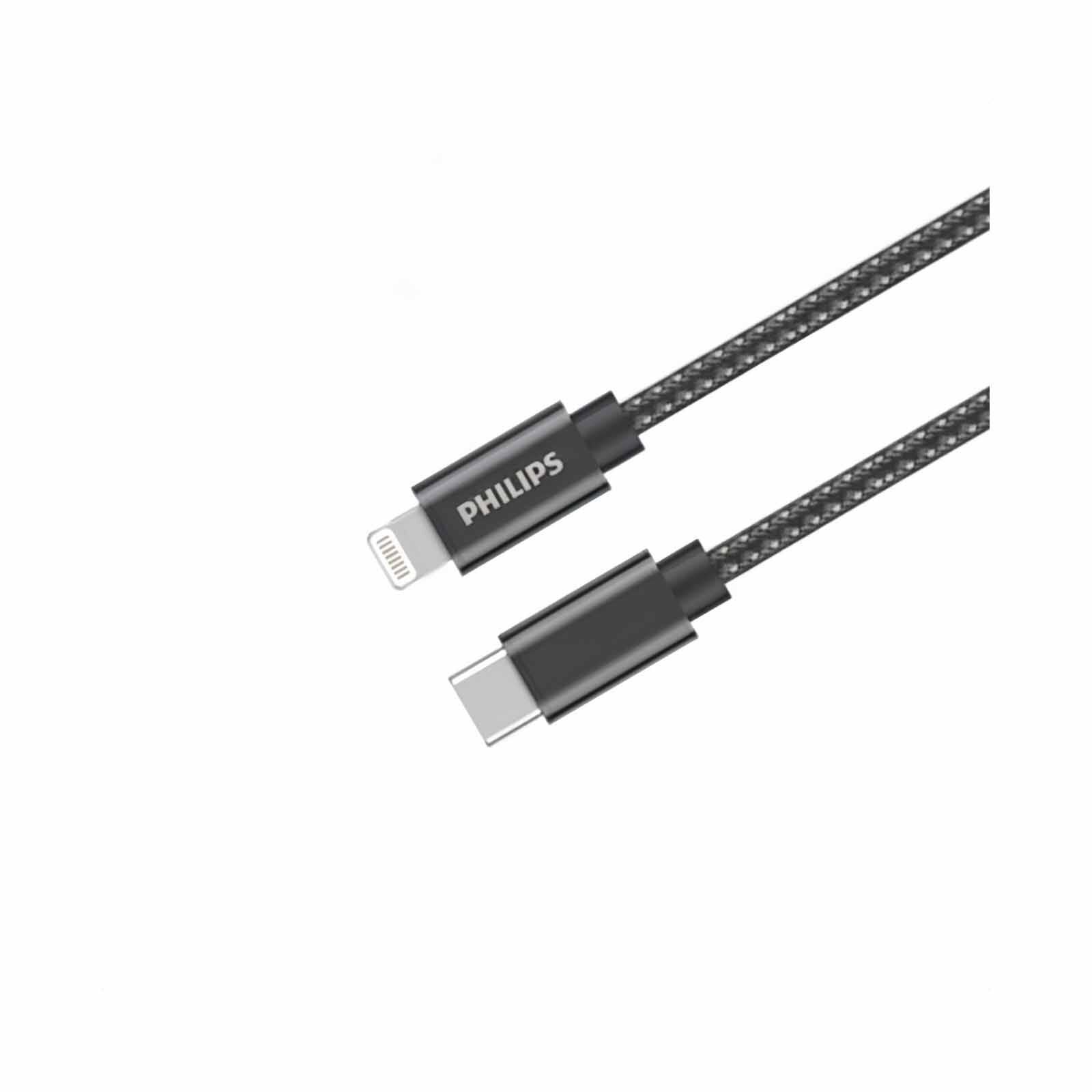PHILIPS 60w Sync & Charge Cable C To Lightning - 1 Meter Max 3a Black Braided 480 Mbps DLC5030L/00-image 3