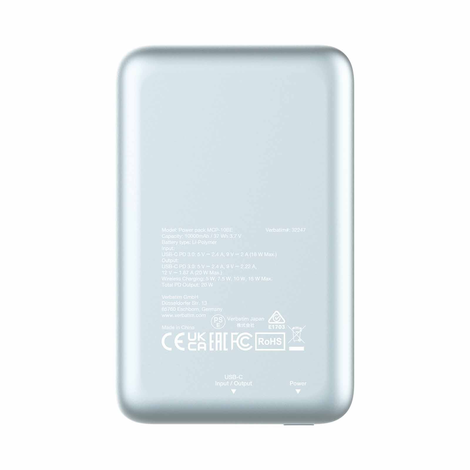 VERBATIM Power Pack Mcp-10bk 10000 Mah Pd 20w Mwc 15w - Blue VM32247-image 4