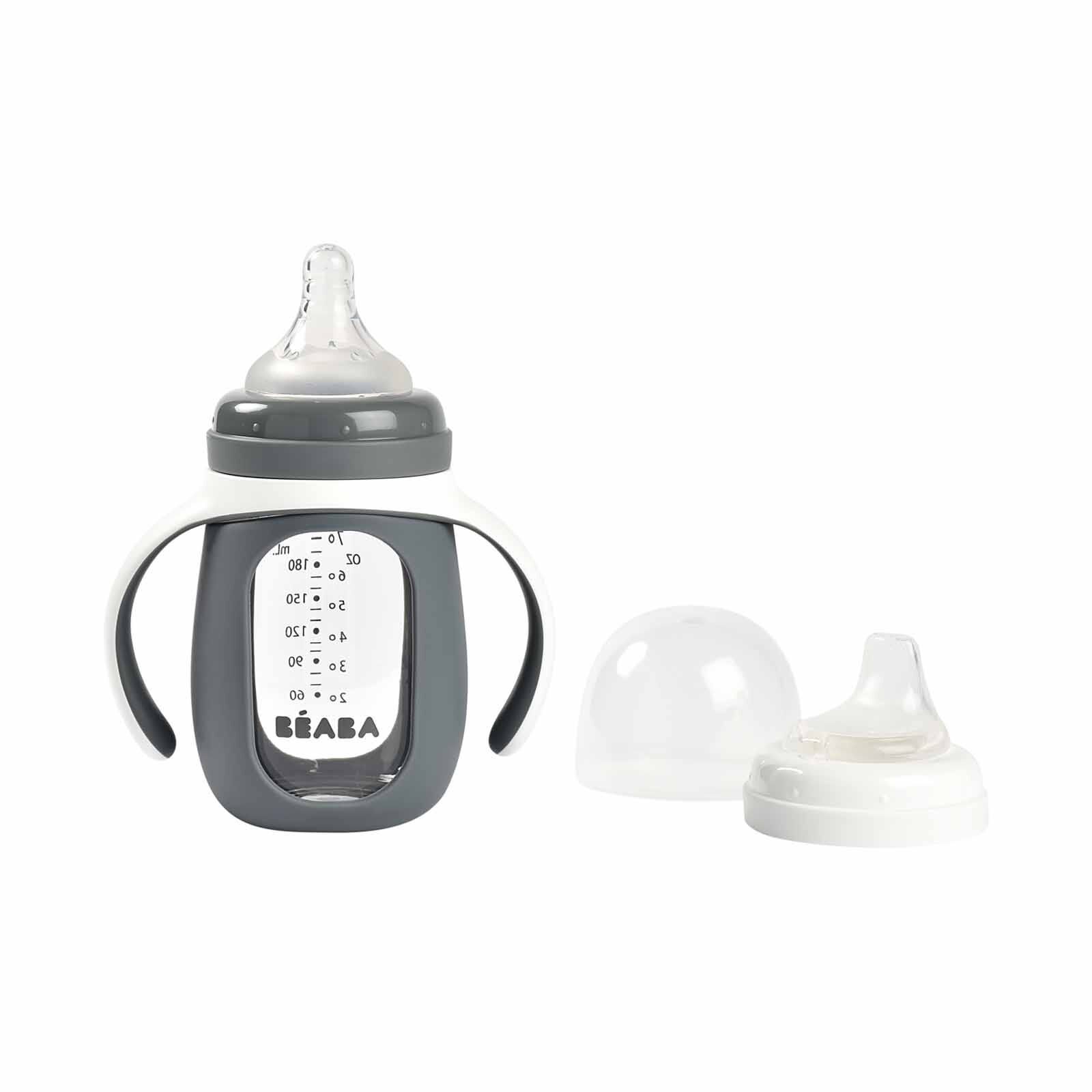 BEABA With Silicone Protective Sleeve 210ml - Mineral Grey (online) GLASS BOTTLE-image 3