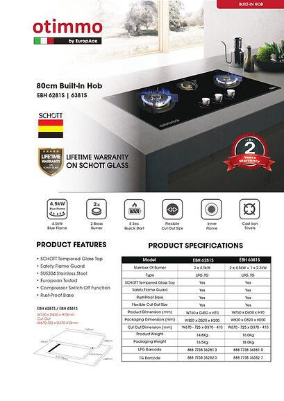 OTIMMO 3 Burner Gas Hob (90cm) (tg) (exclude Installation) EBH6391S (TG ONLY)-image 3