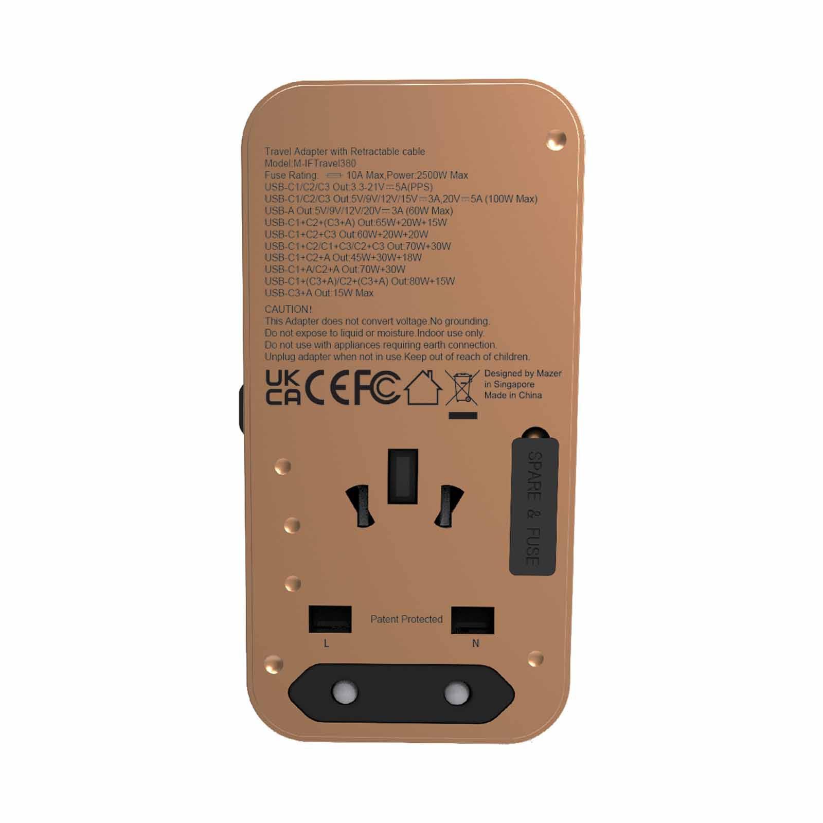 MAZER Infinitetravel Link Gan Pd100w 2c1a With 1xbuilt-in Usb-c Cable+1xsocket World Travel Charger-desert M-IFTRAVEL380-DT-image 2