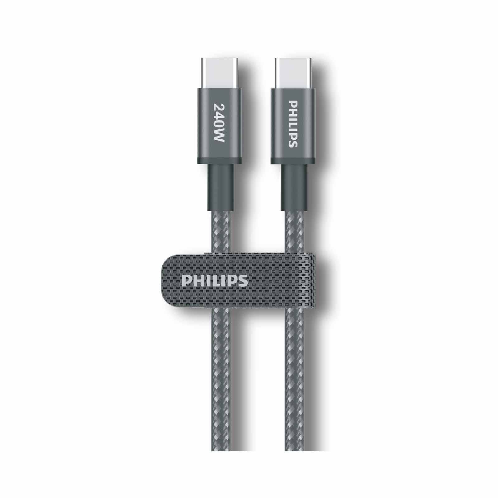 PHILIPS Sync & Charge Cable C To C - 1 Meter Max 5a (240w) Black Braided 480 Mbps DLC7030C/00-image 1
