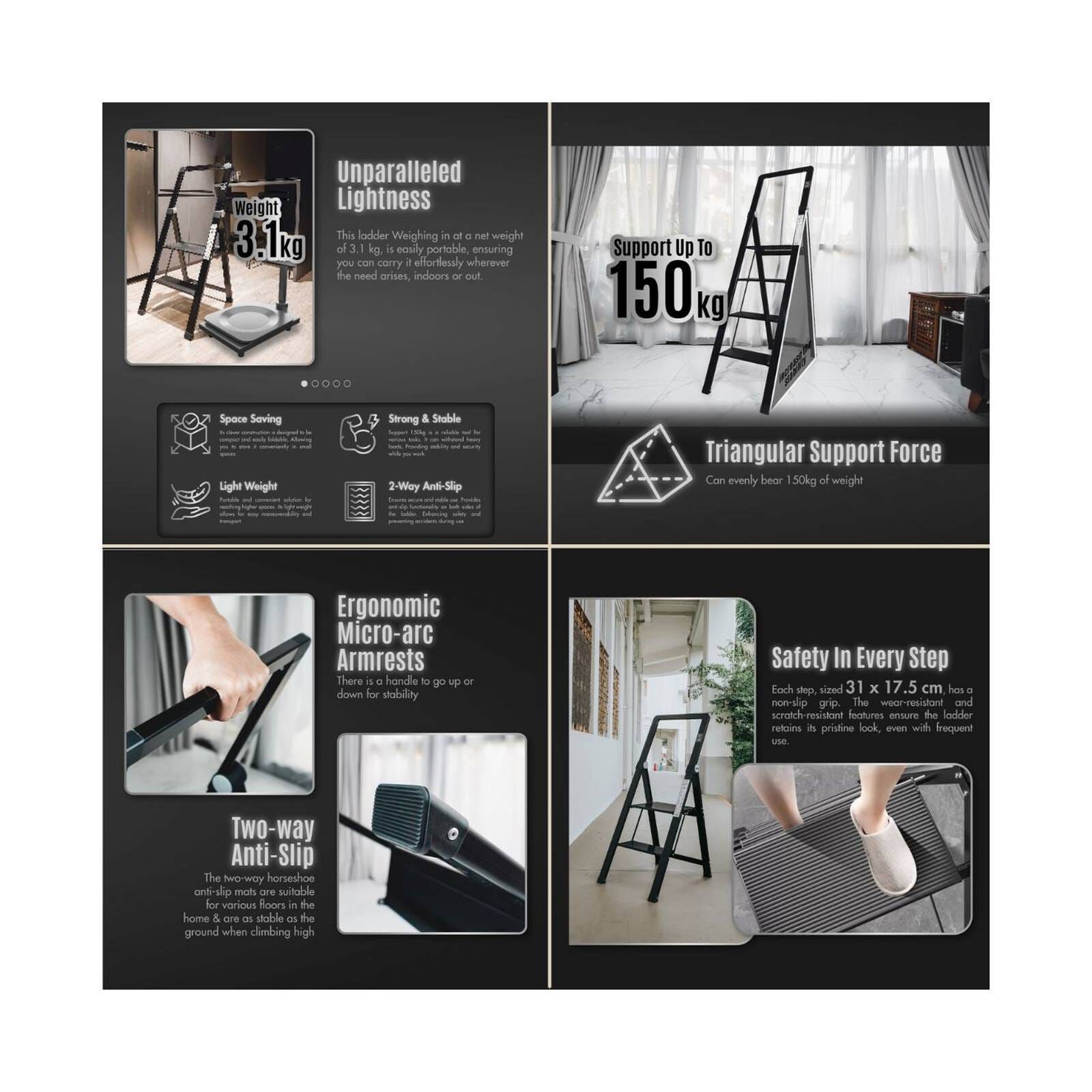 HOUZE Slim Aluminium 4 Tier Ladder DY-8214-image 3