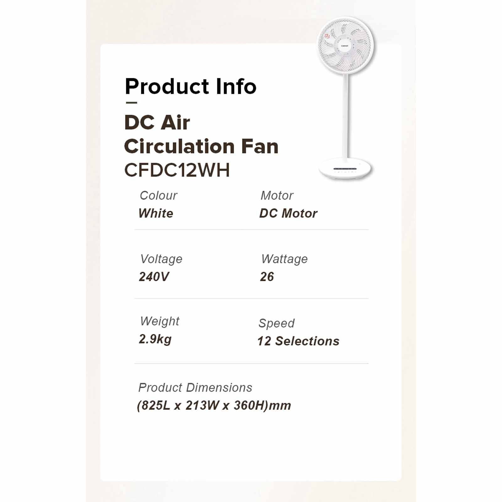 CORNELL 12 In Dc Circulation Stand Fan W/remote Control CFDC12WH-image 2